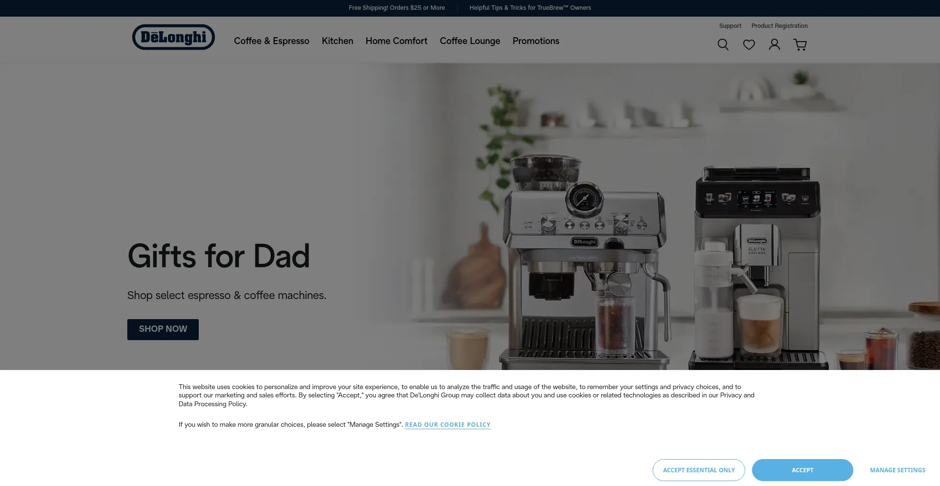 Screenshot of delonghi.com homepage