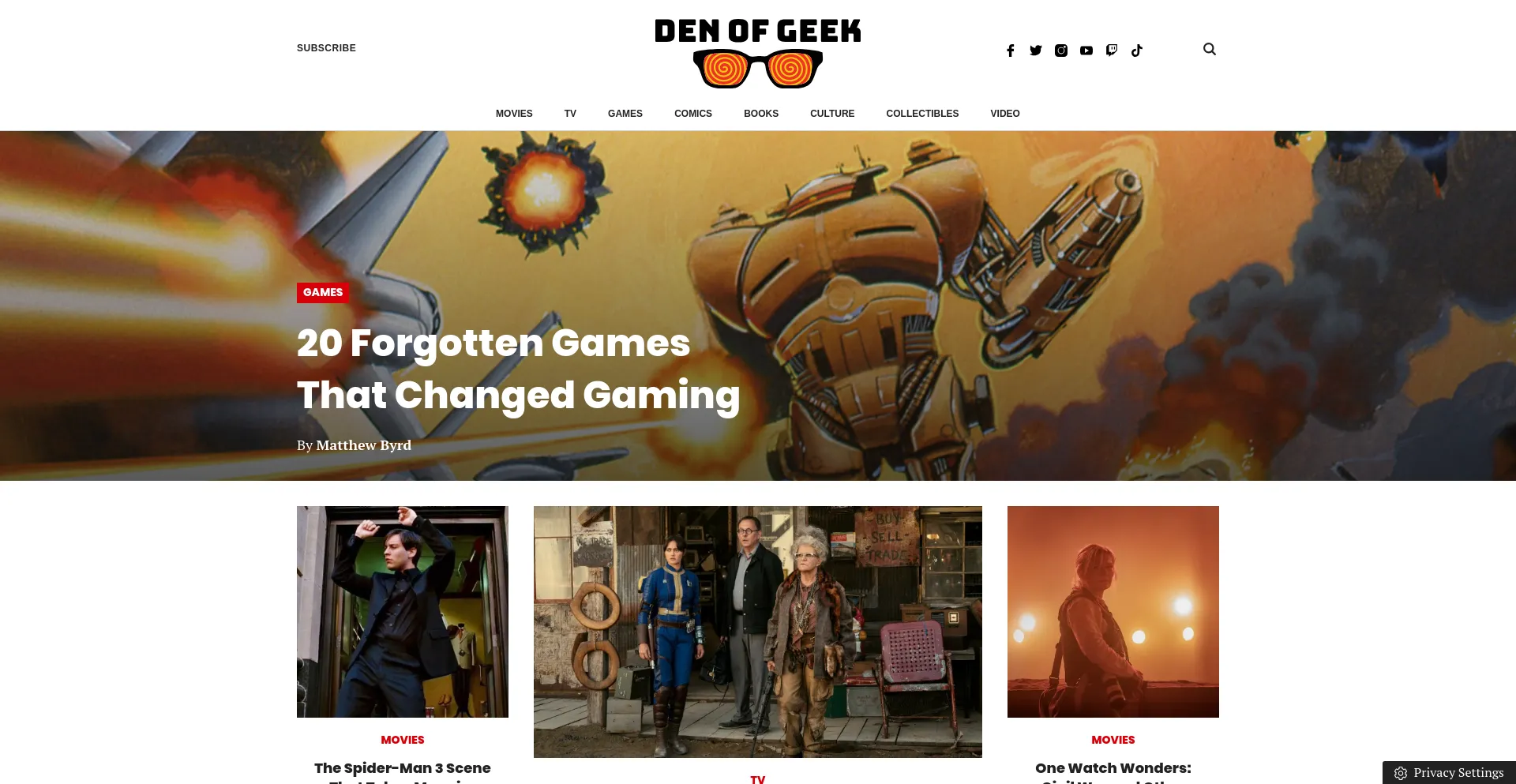 Screenshot of denofgeek.com homepage