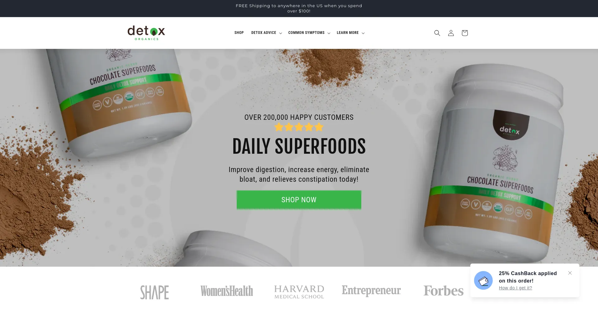 Screenshot of detoxorganics.com homepage