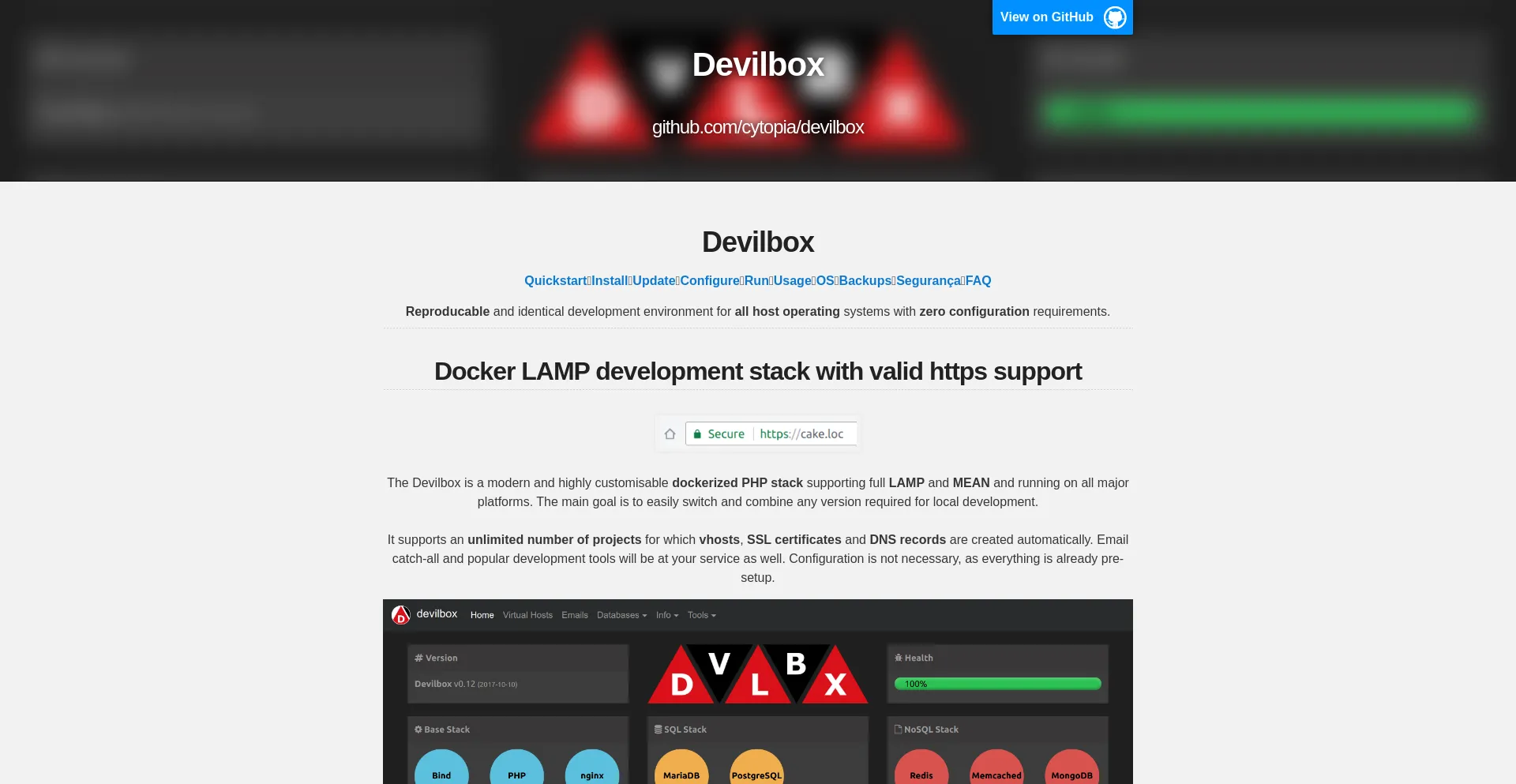 Screenshot of devilbox.org homepage
