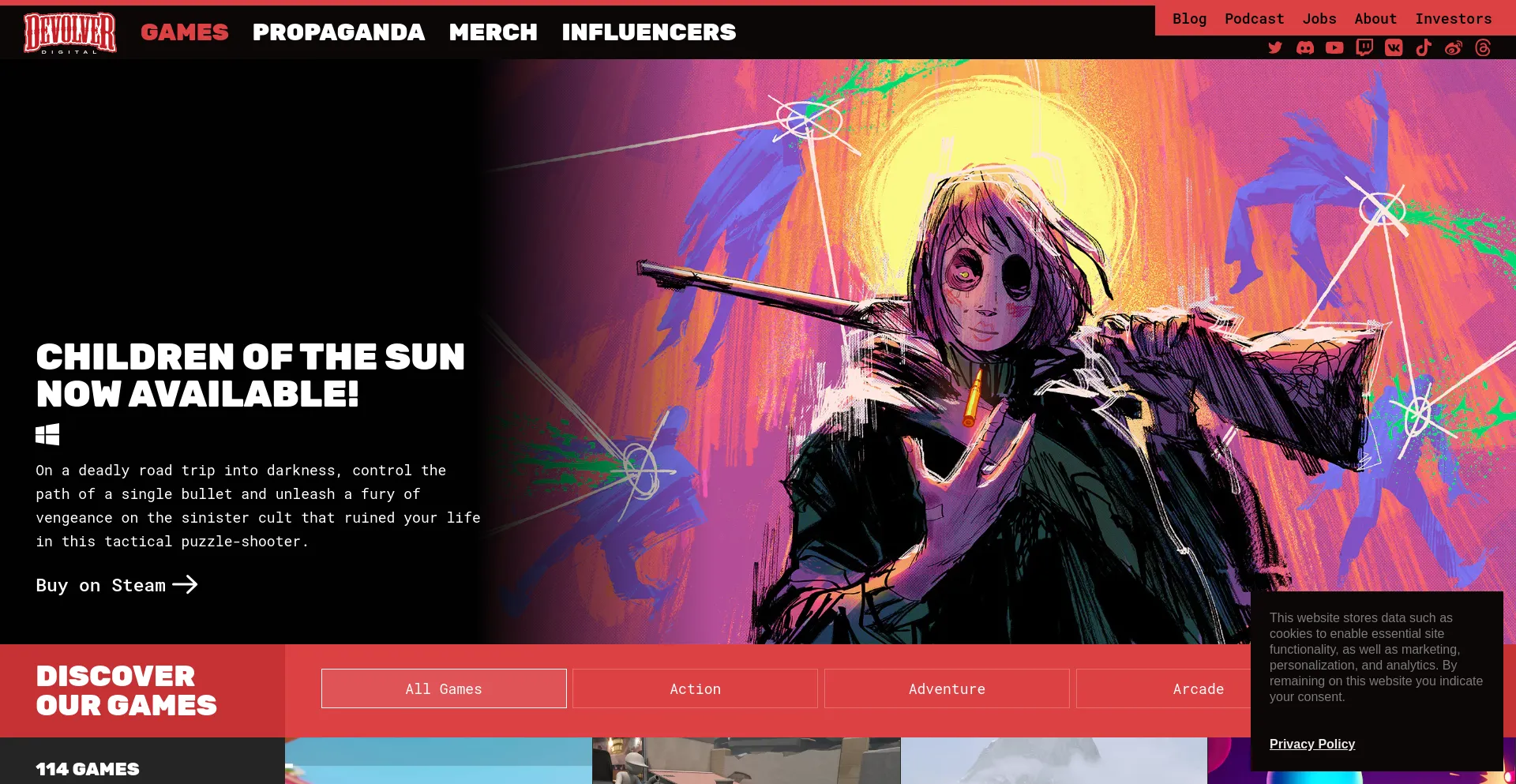 Screenshot of devolverdigital.com homepage