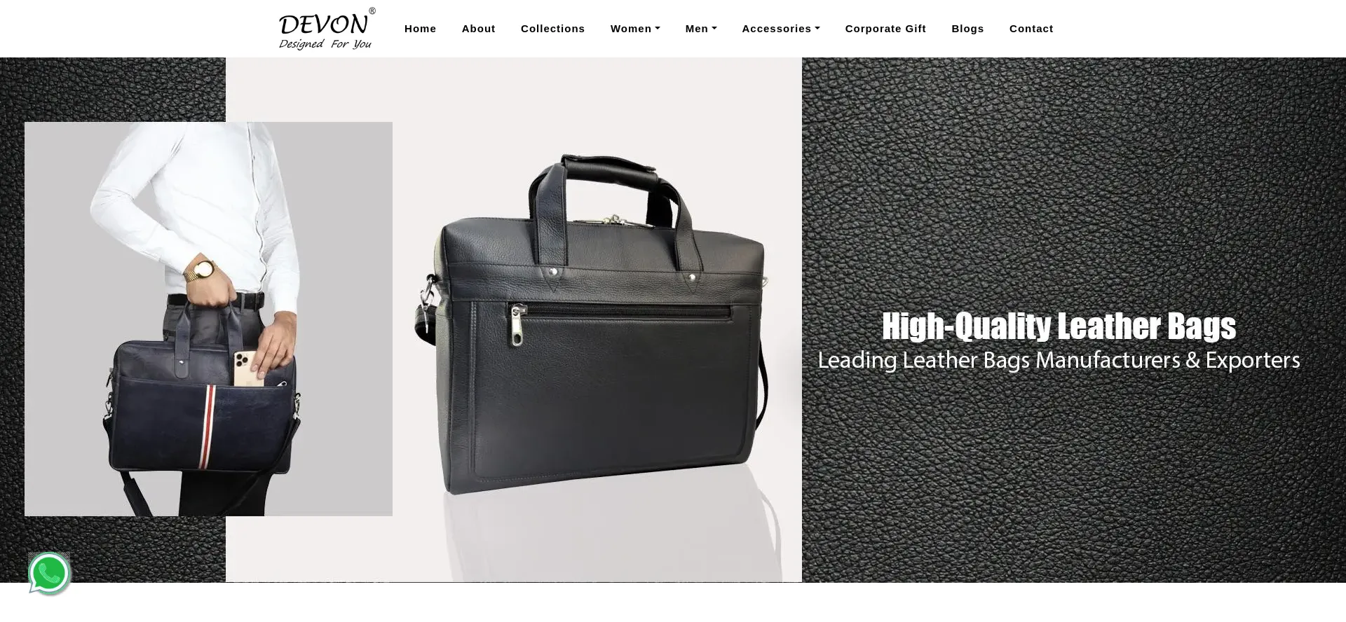 Screenshot of devonleather.com homepage