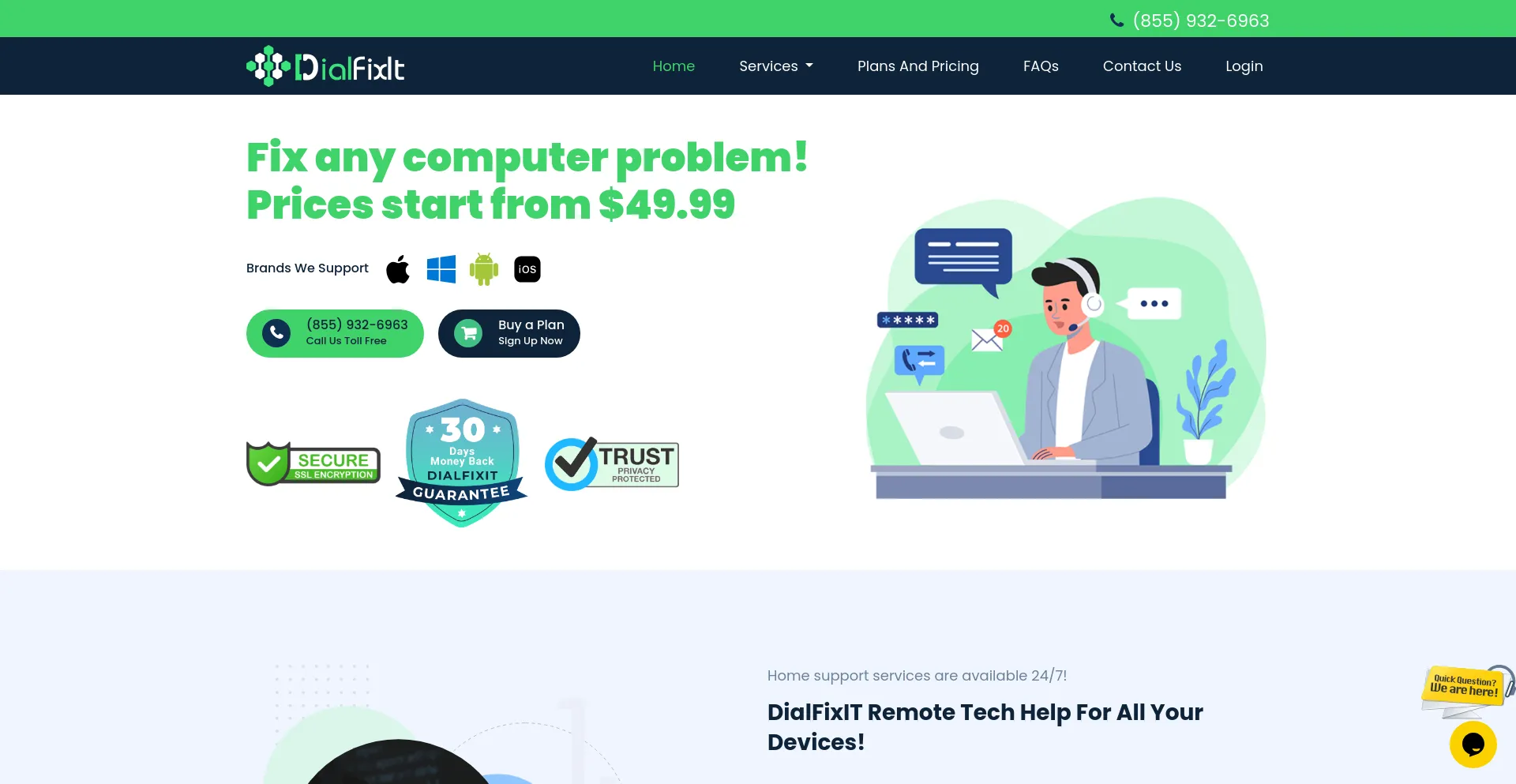 Screenshot of dialfixit.com homepage