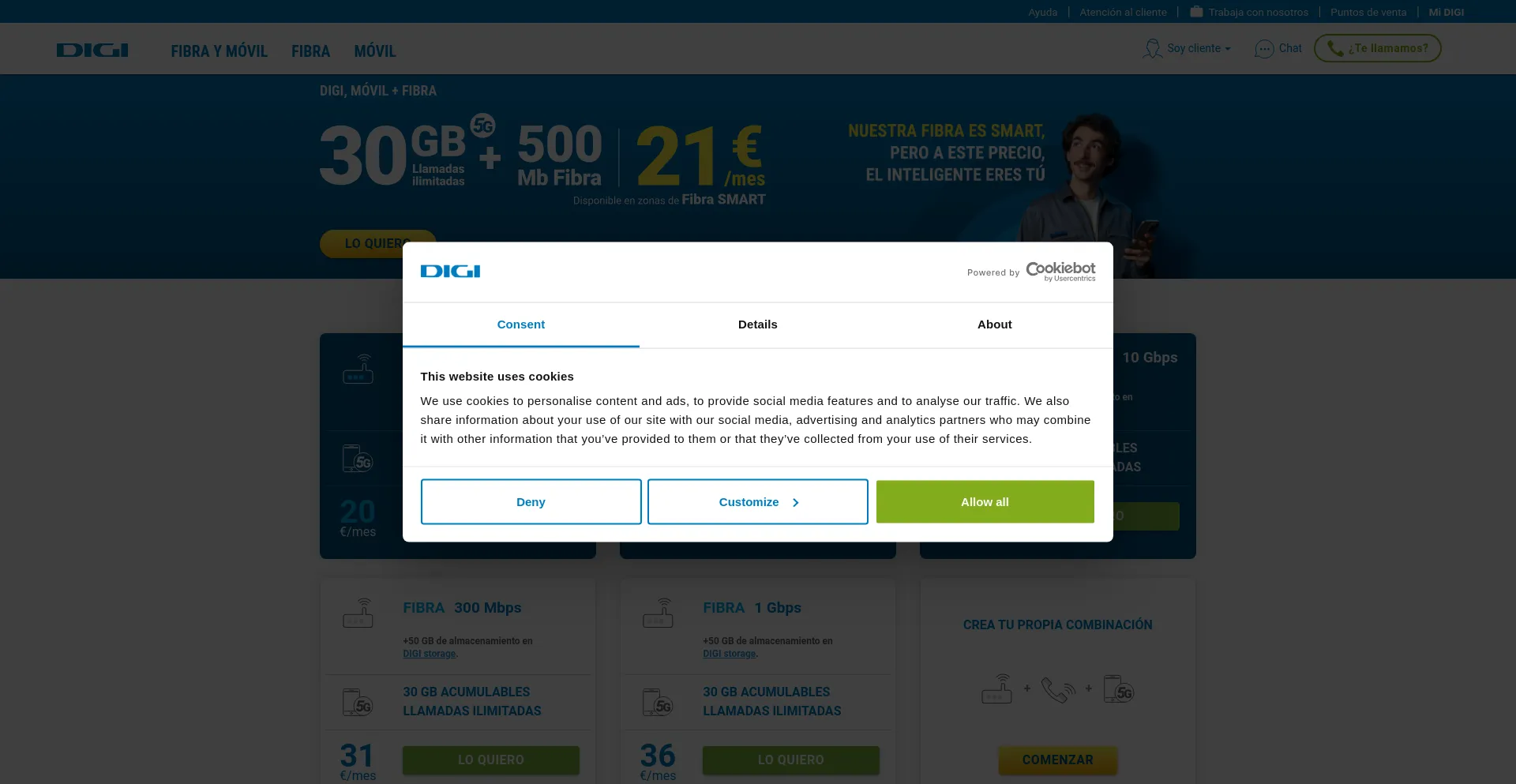 Screenshot of digimobil.es homepage