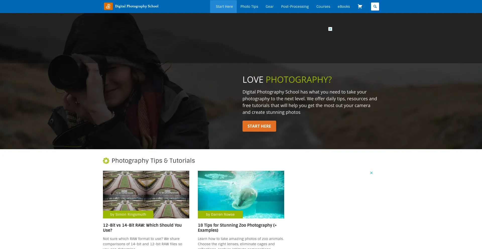 Screenshot of digital-photography-school.com homepage