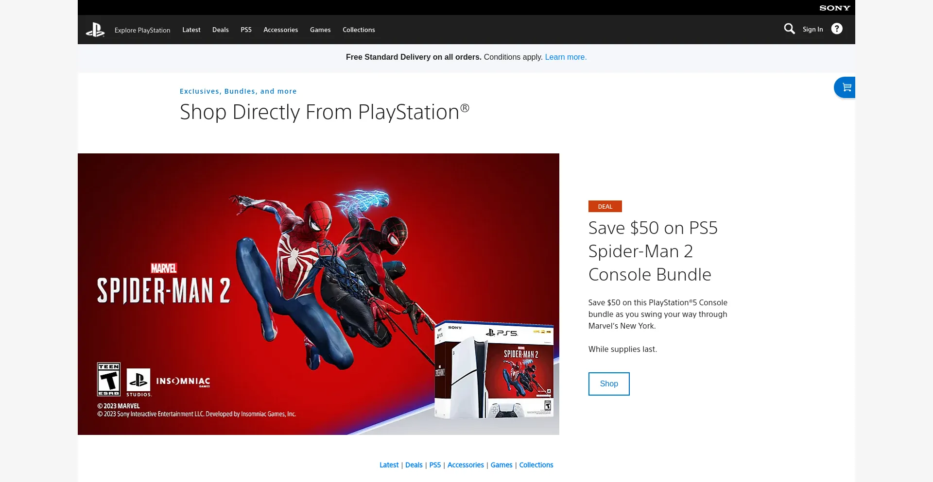 Screenshot of direct.playstation.com homepage