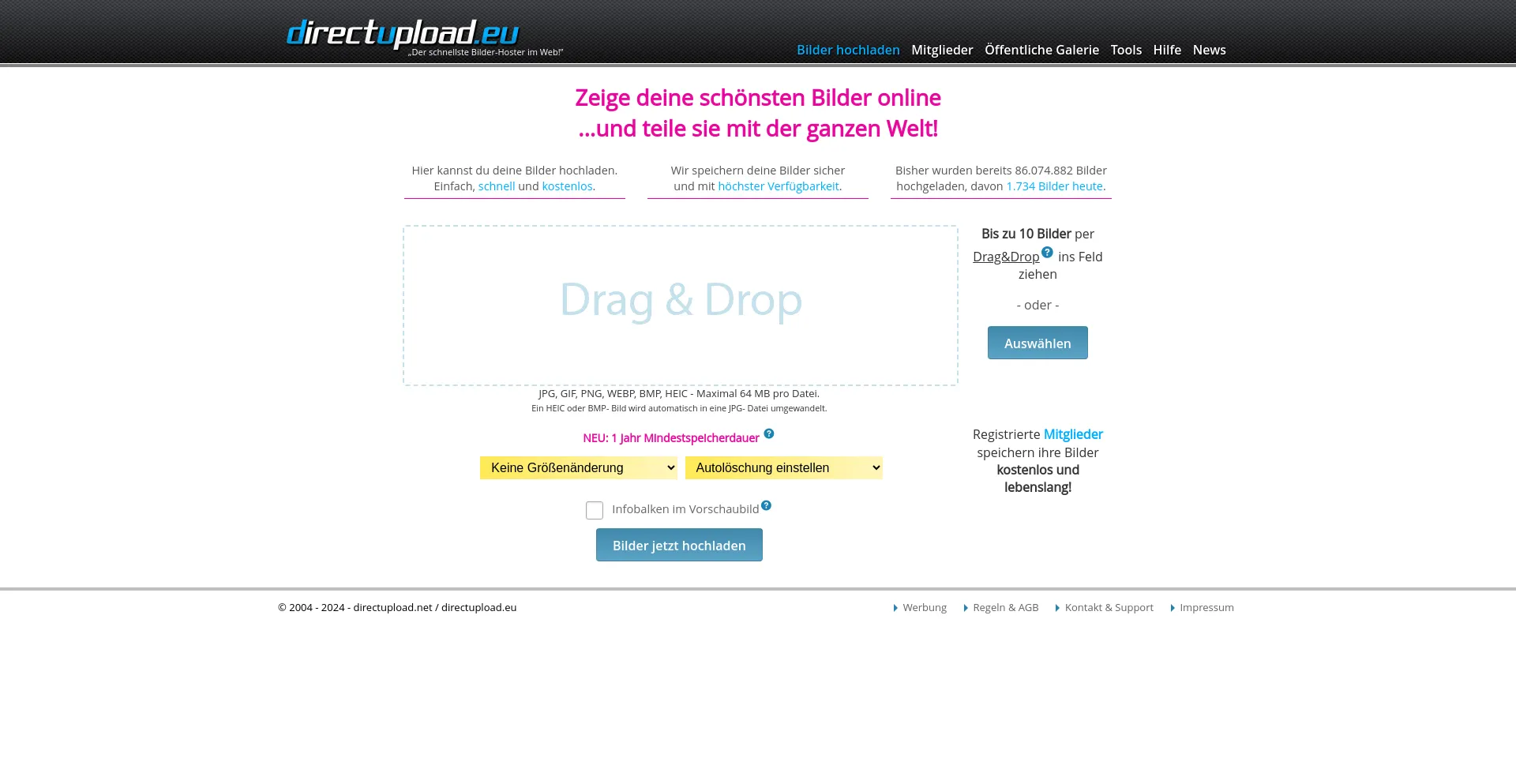 Screenshot of directupload.net homepage