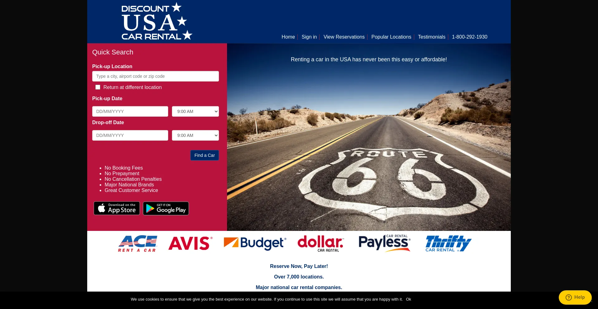 Screenshot of discountusacarrental.com homepage