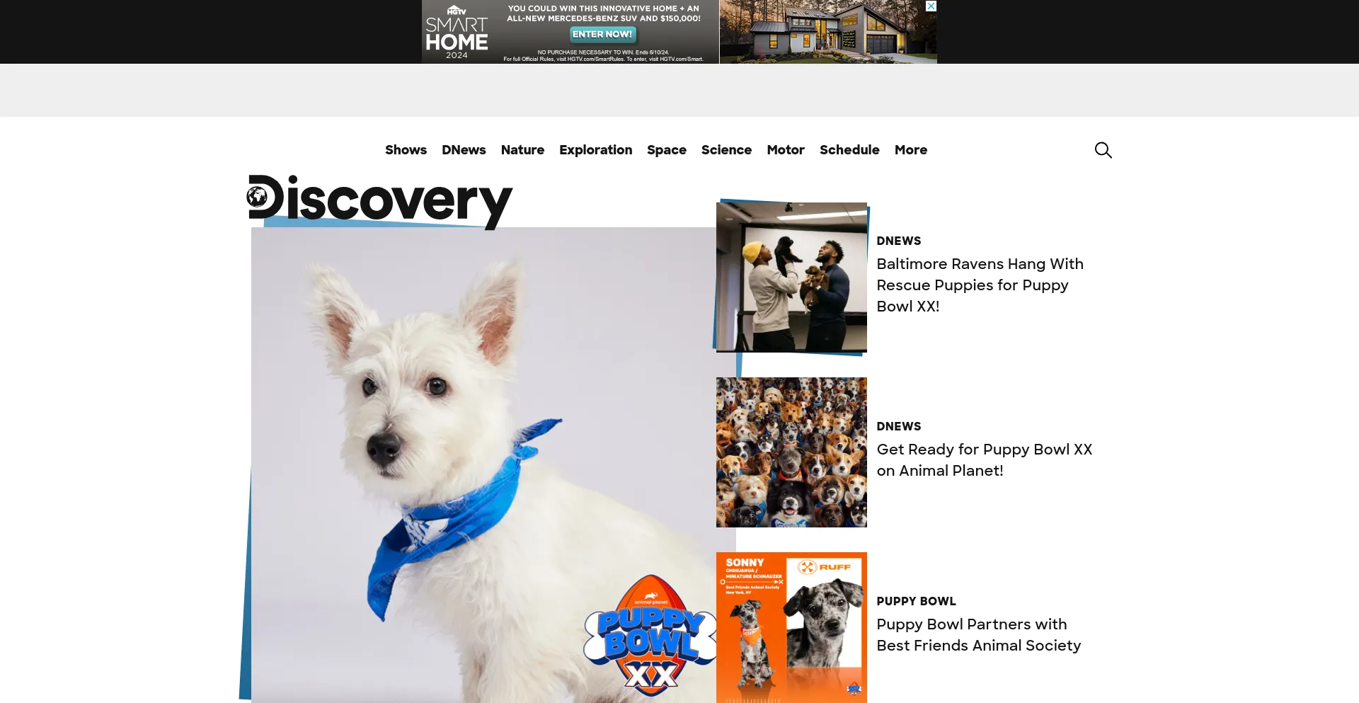 Screenshot of discovery.com homepage