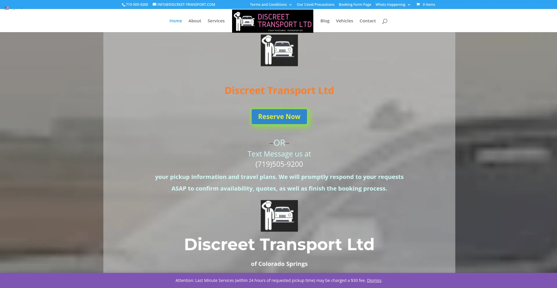 Screenshot of discreet-transport.com homepage