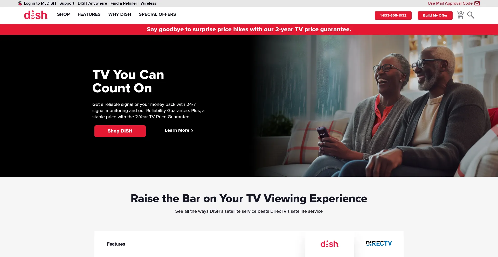 Screenshot of dish.com homepage