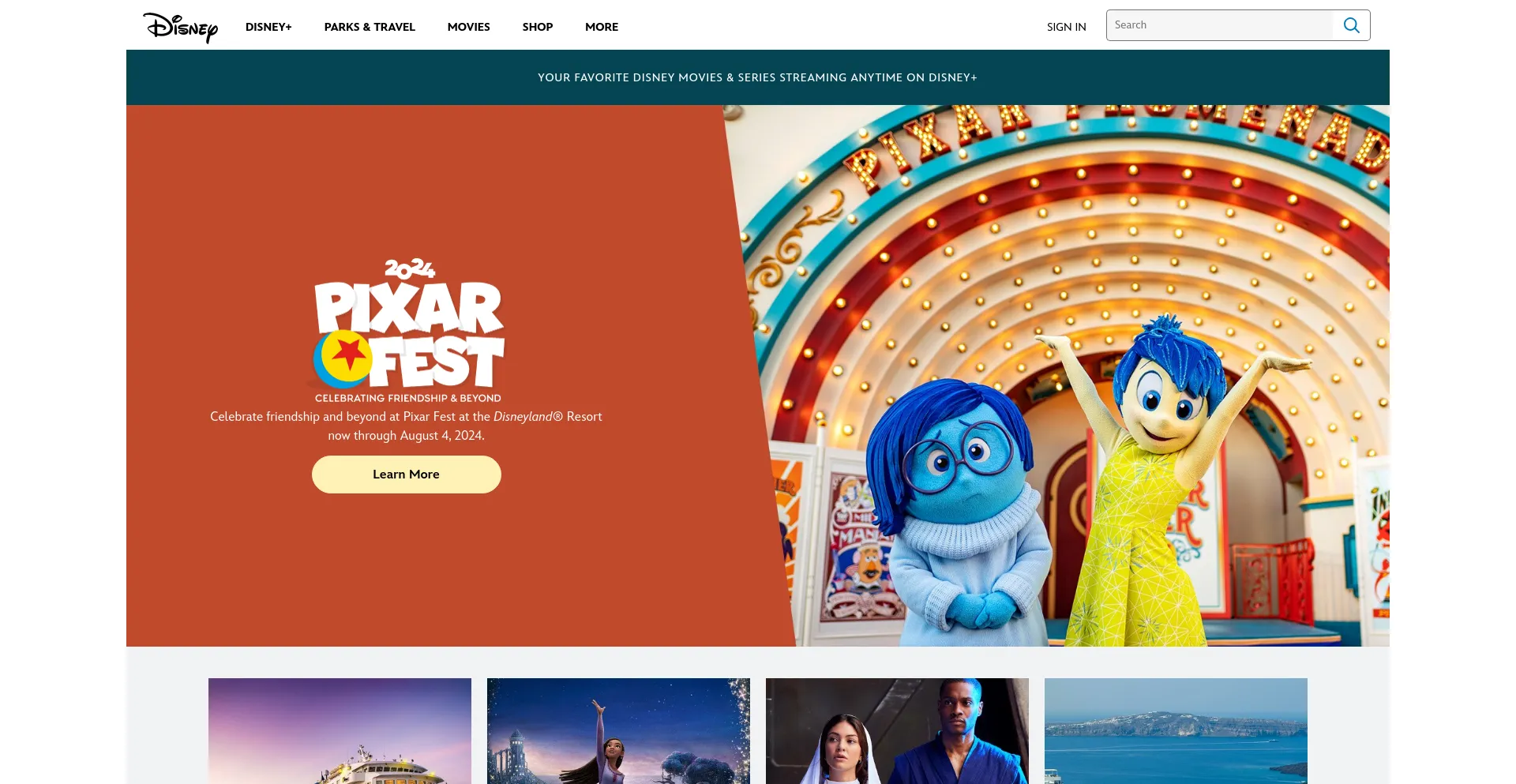 Screenshot of disney.com homepage