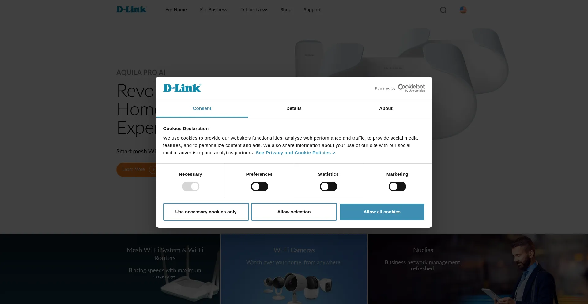 Screenshot of dlink.com homepage