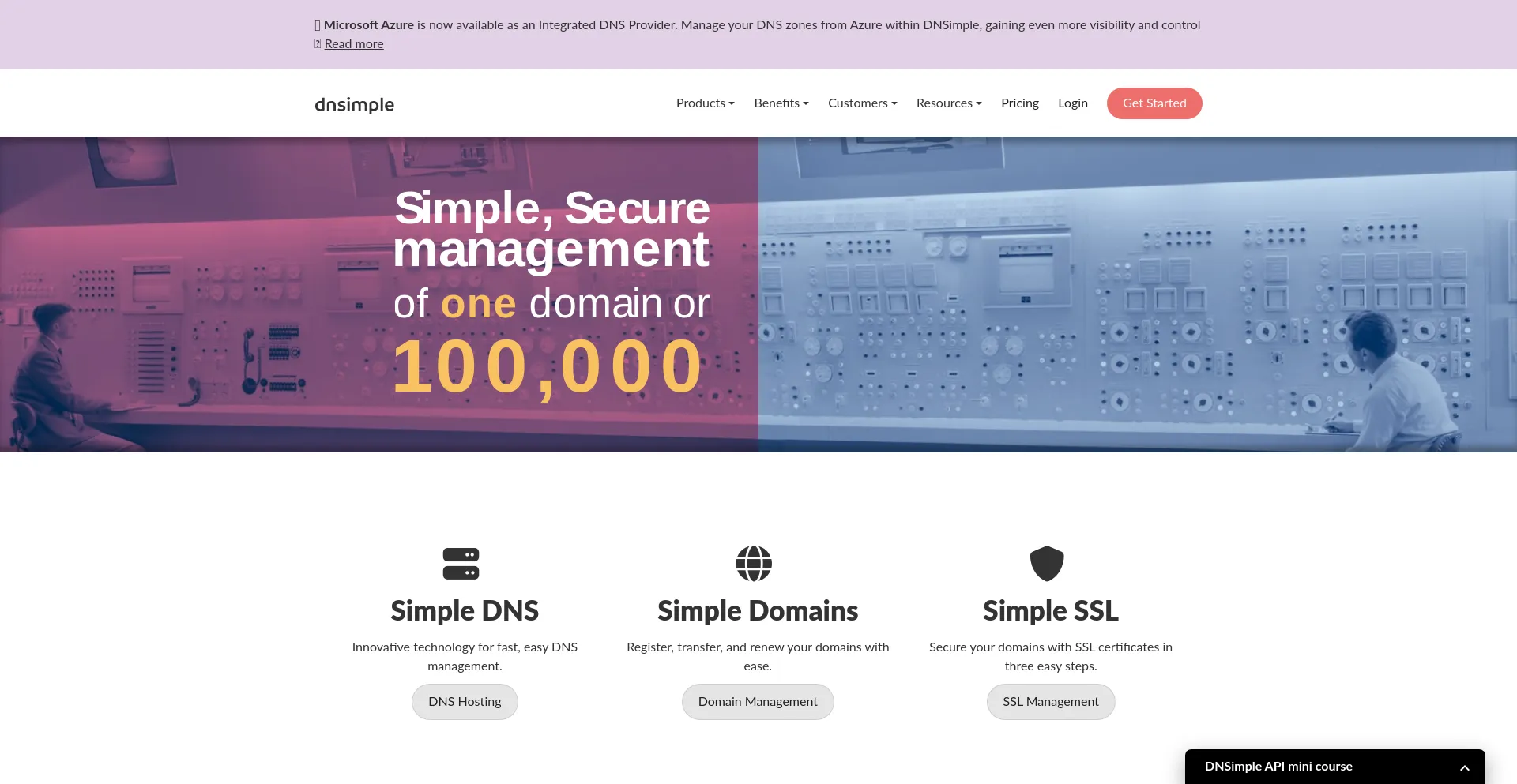 Screenshot of dnsimple.com homepage