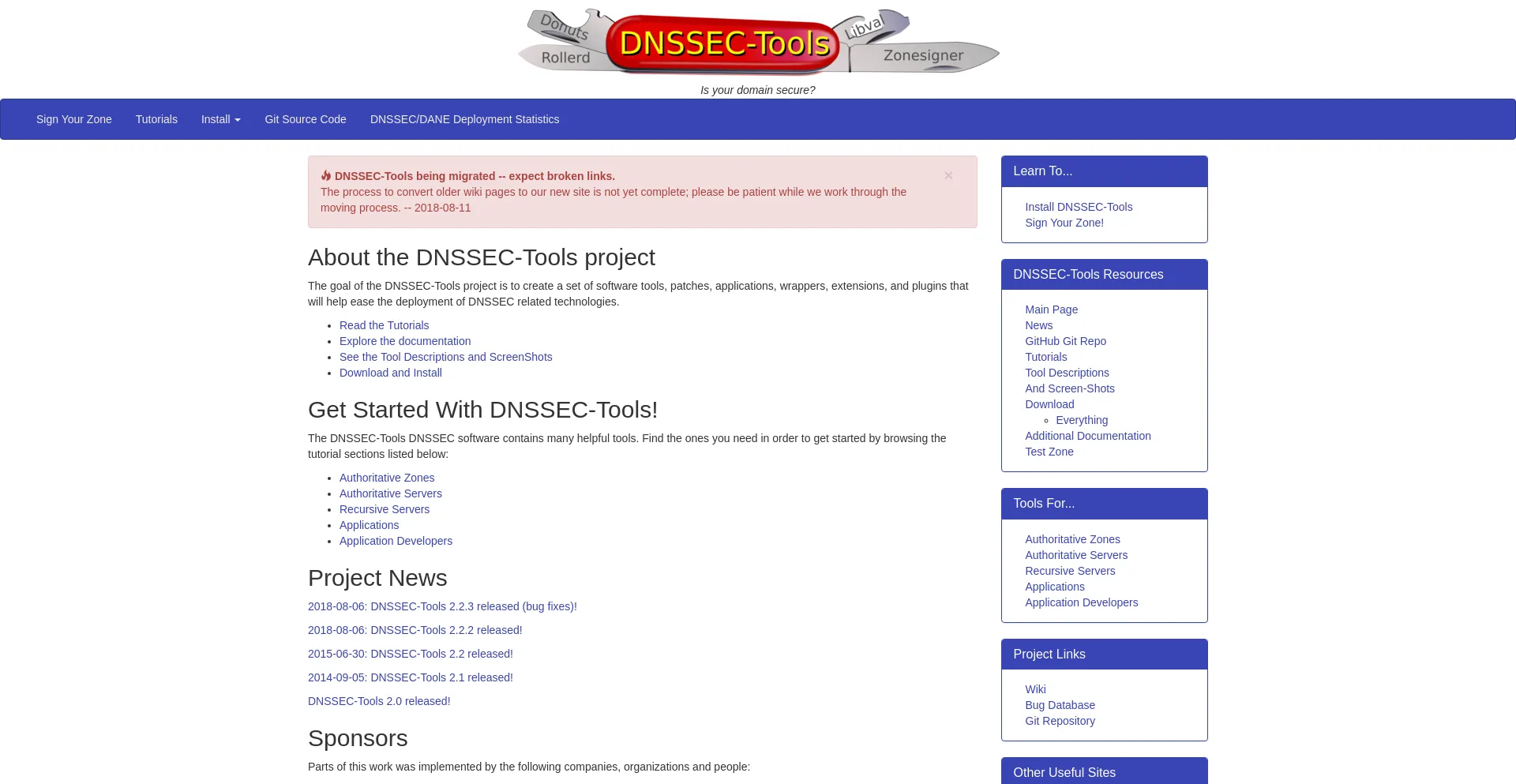Screenshot of dnssec-tools.org homepage
