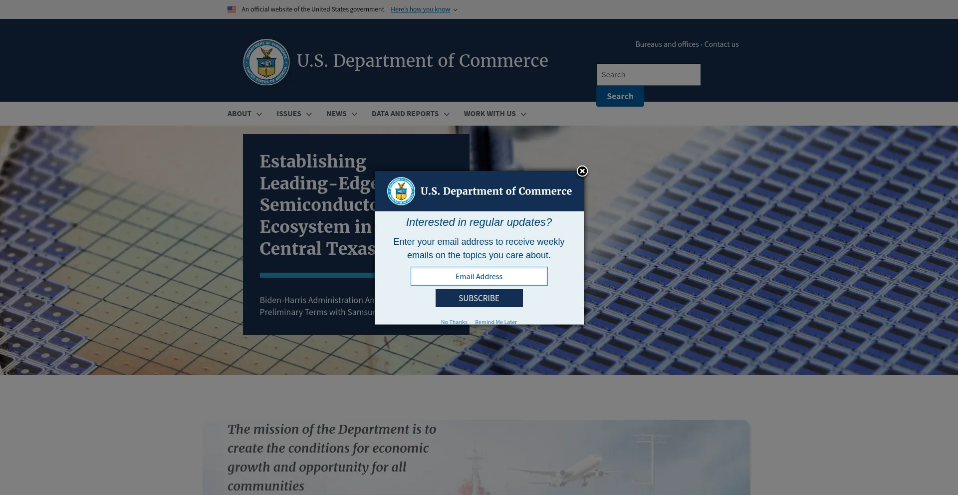 Screenshot of doc.gov homepage