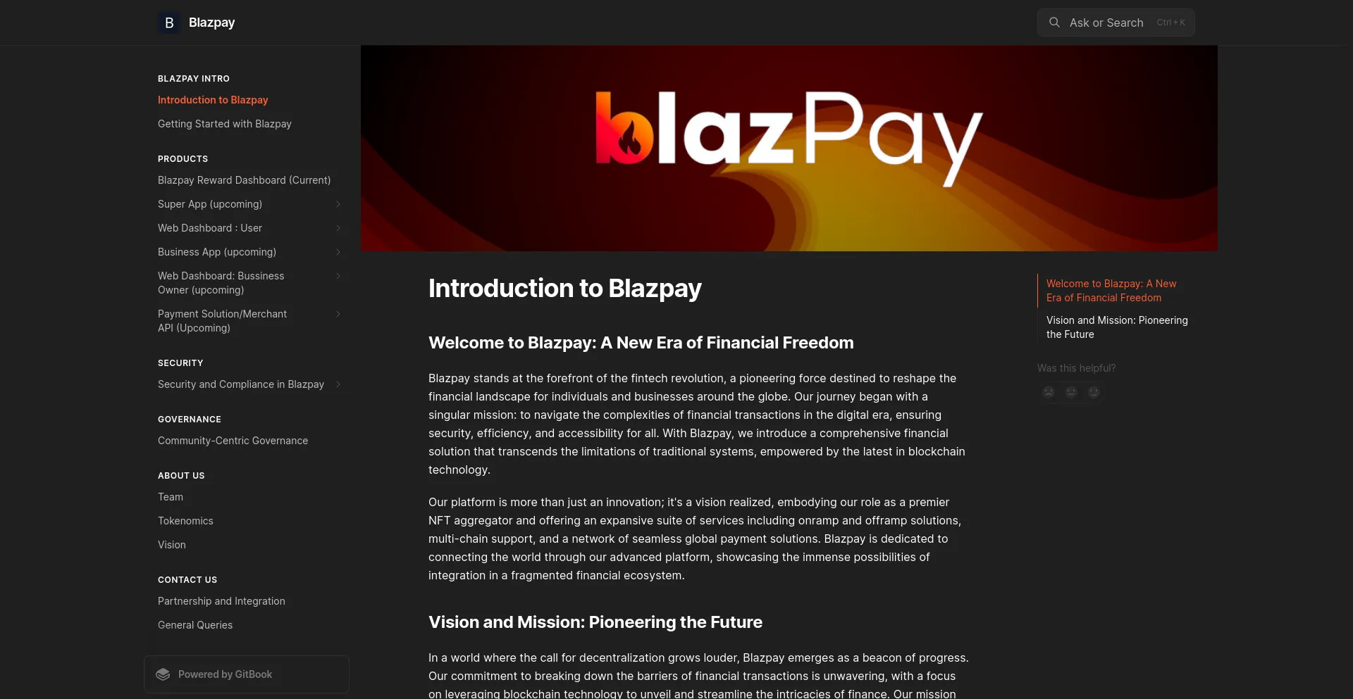 Screenshot of docs.blazpay.com homepage