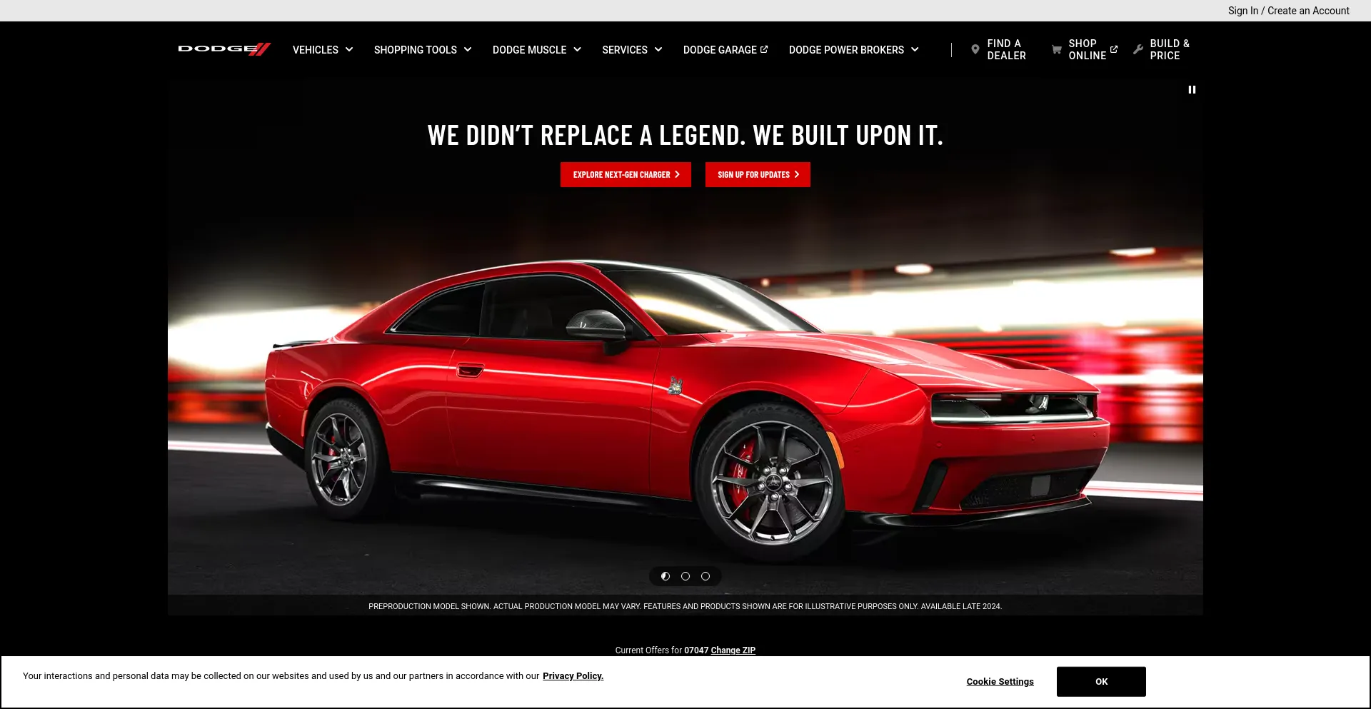 Screenshot of dodge.com homepage