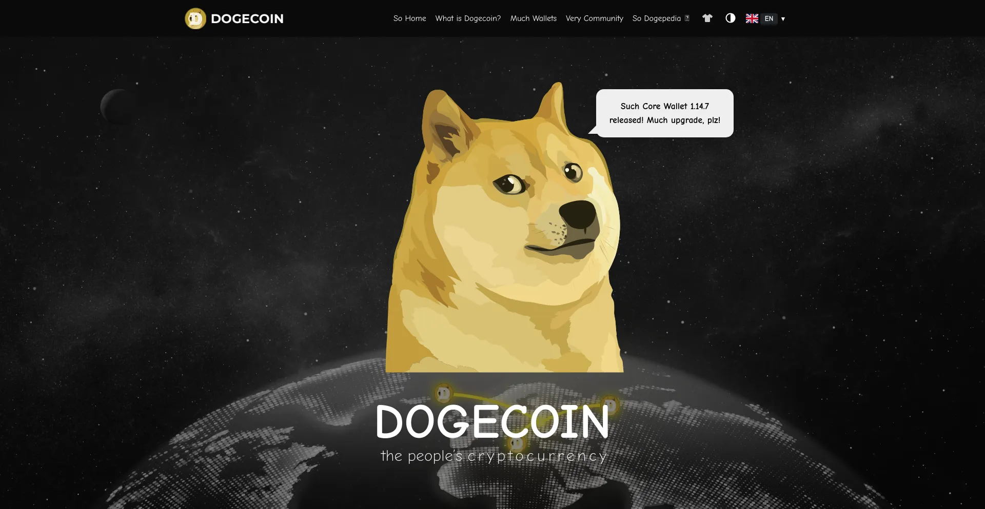 Screenshot of dogecoin.com homepage