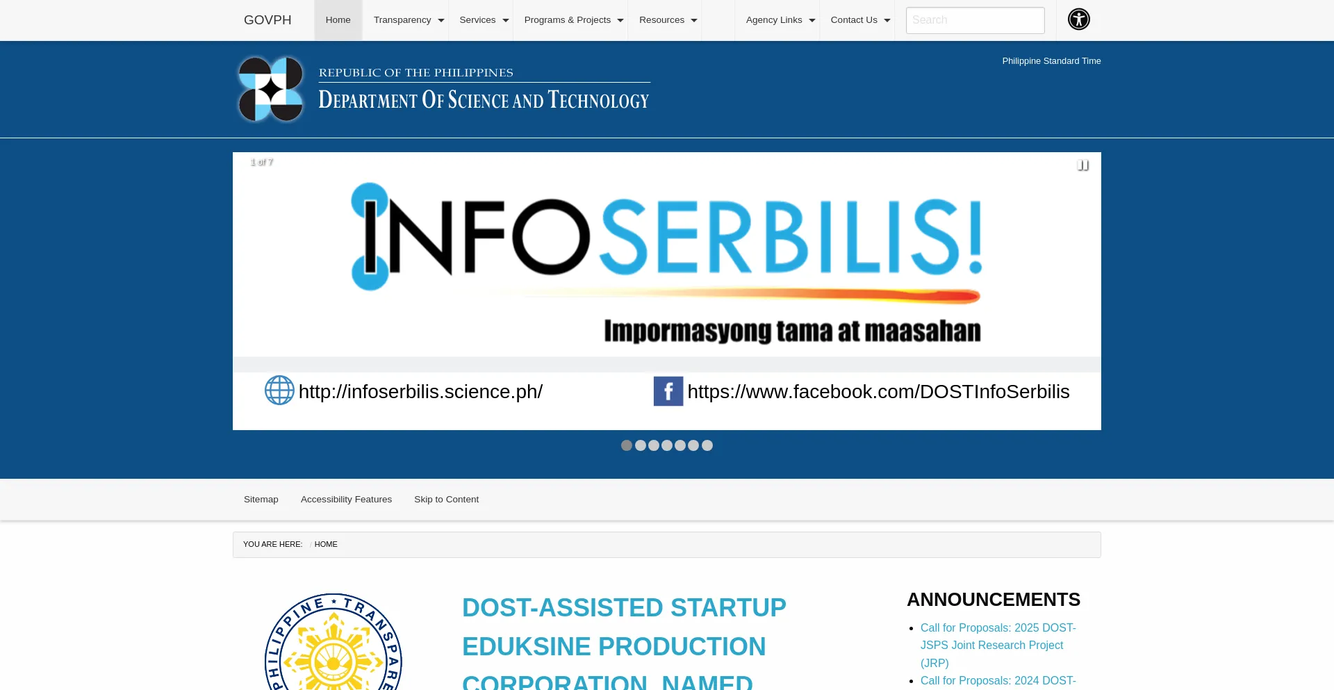 Screenshot of dost.gov.ph homepage