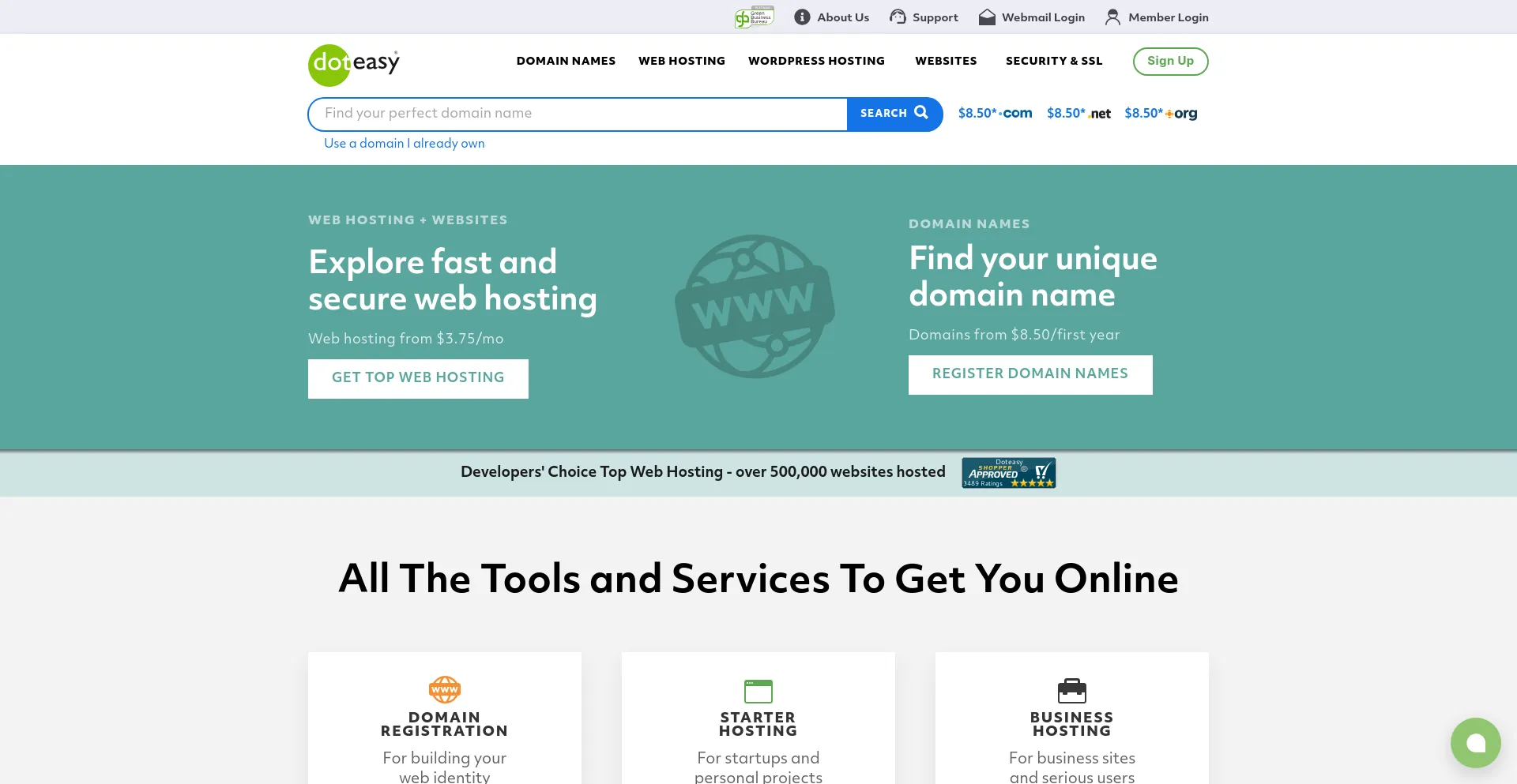 Screenshot of doteasy.com homepage