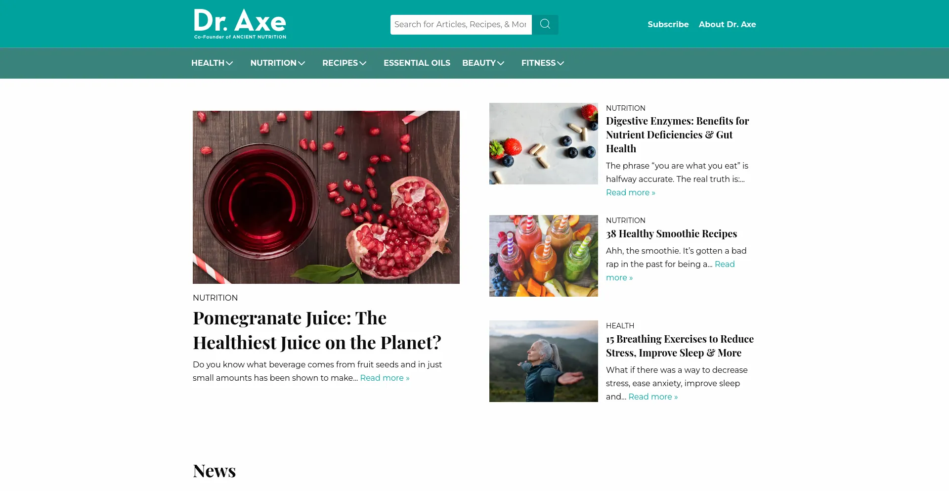 Screenshot of draxe.com homepage