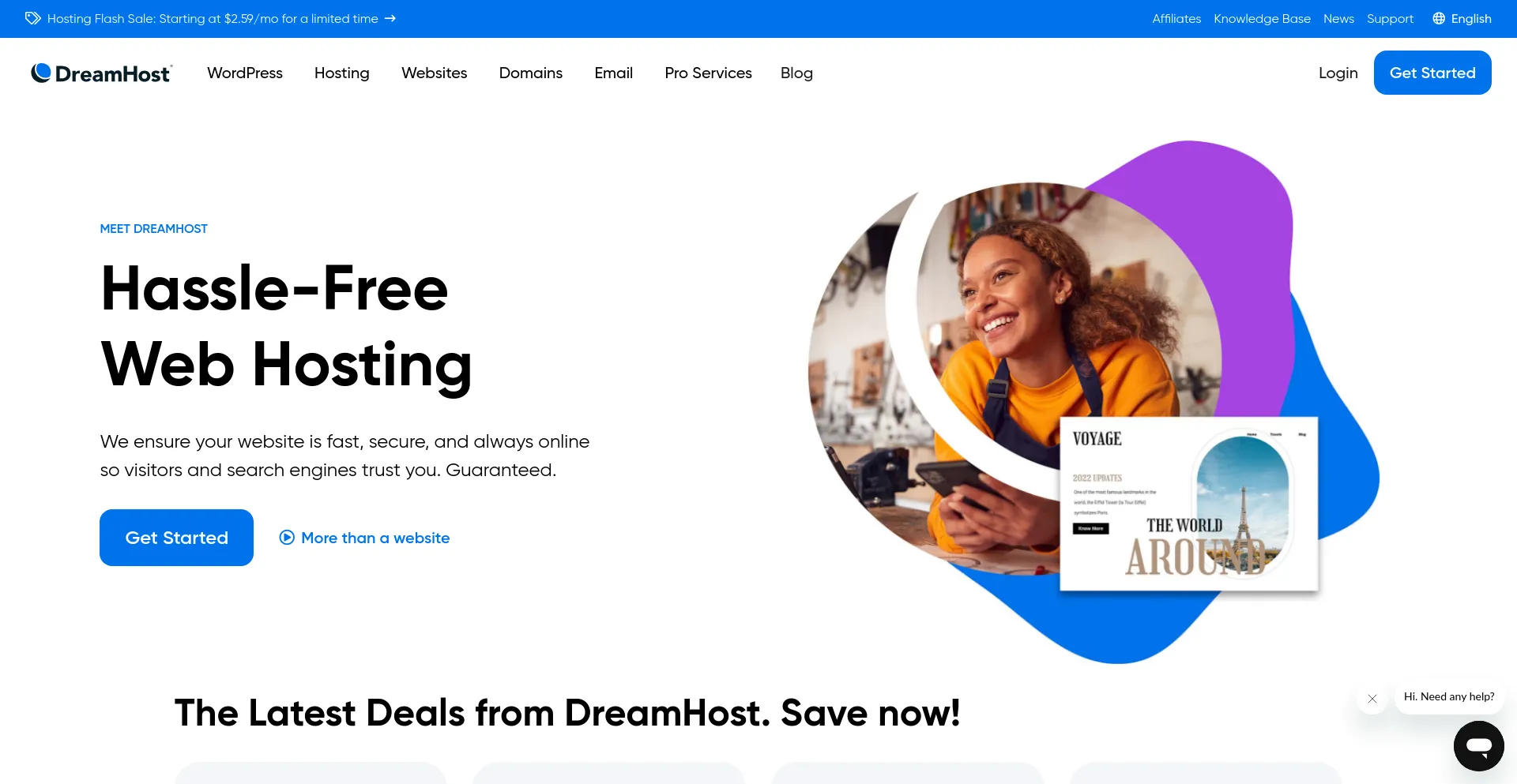 Screenshot of dreamhost.com homepage