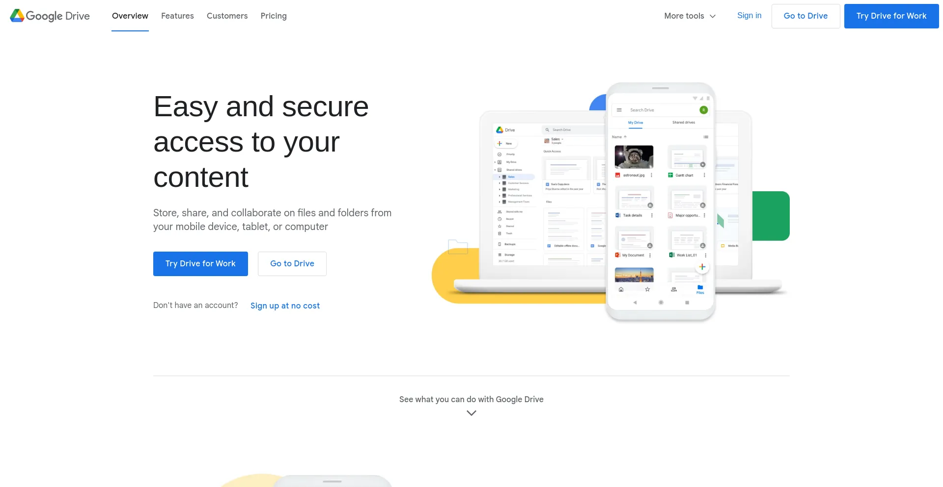 Screenshot of drive.google.com homepage