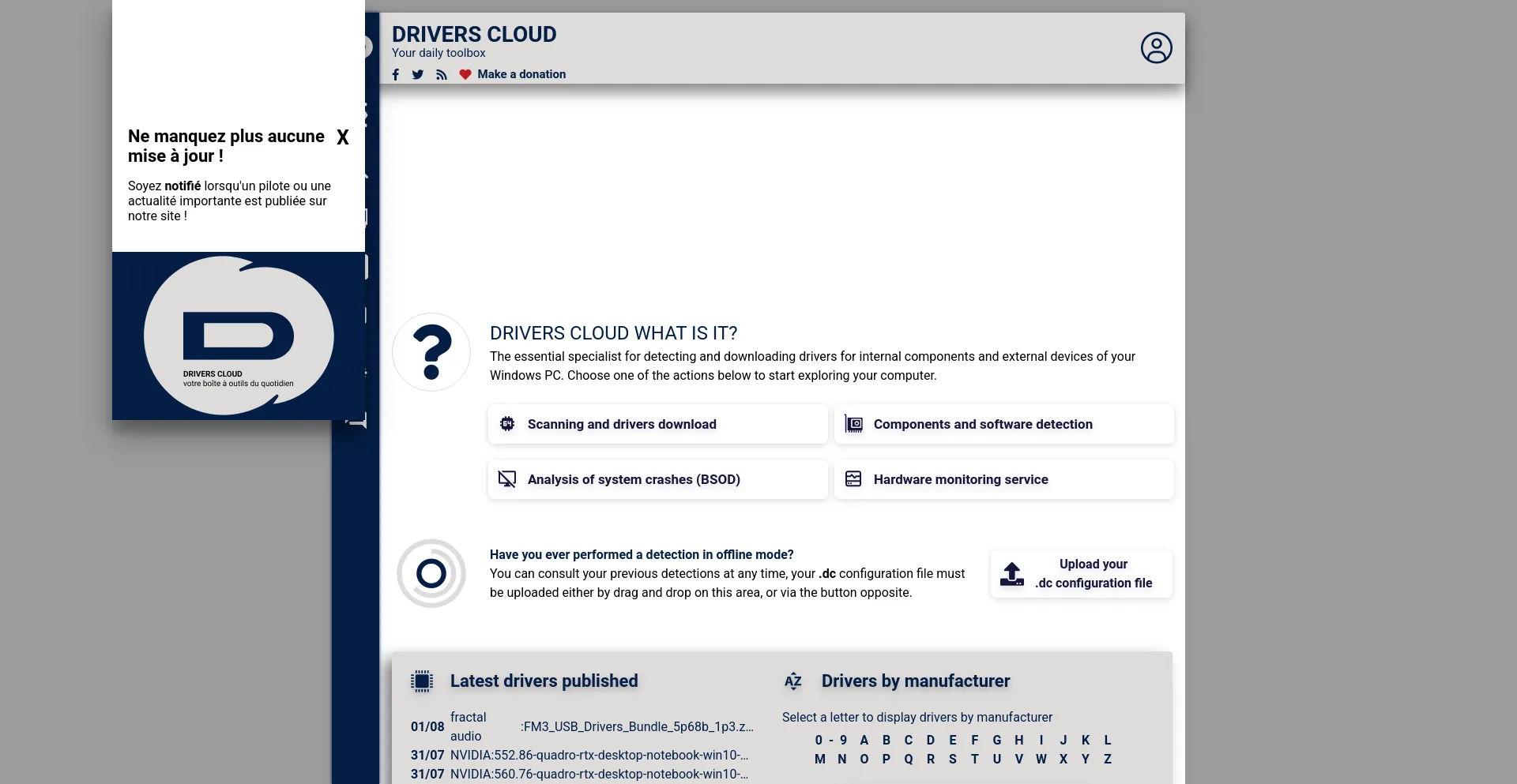 Screenshot of driverscloud.com homepage