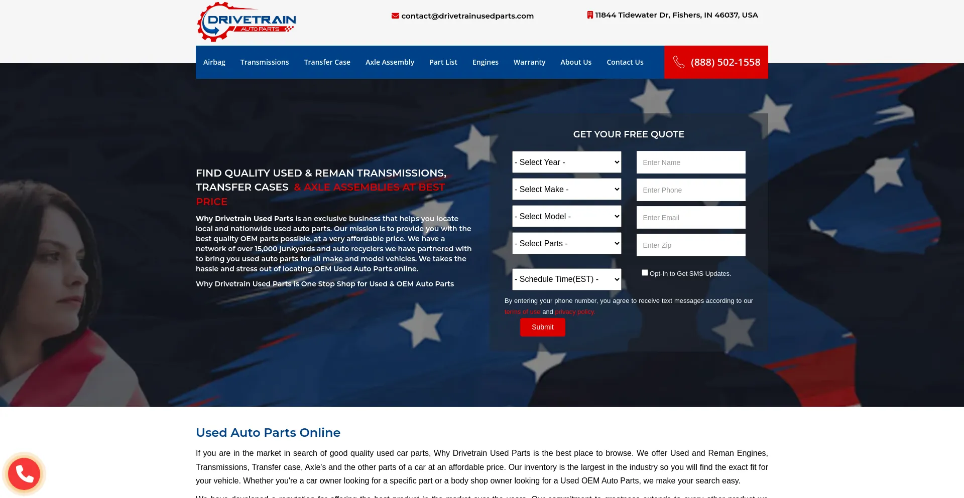 Screenshot of drivetrainusedparts.com homepage