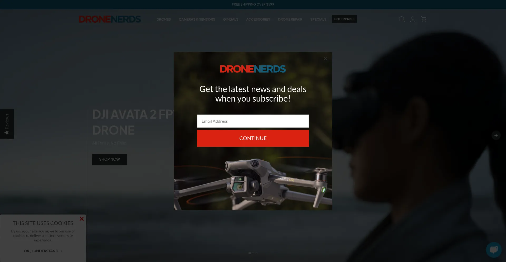 Screenshot of dronenerds.com homepage