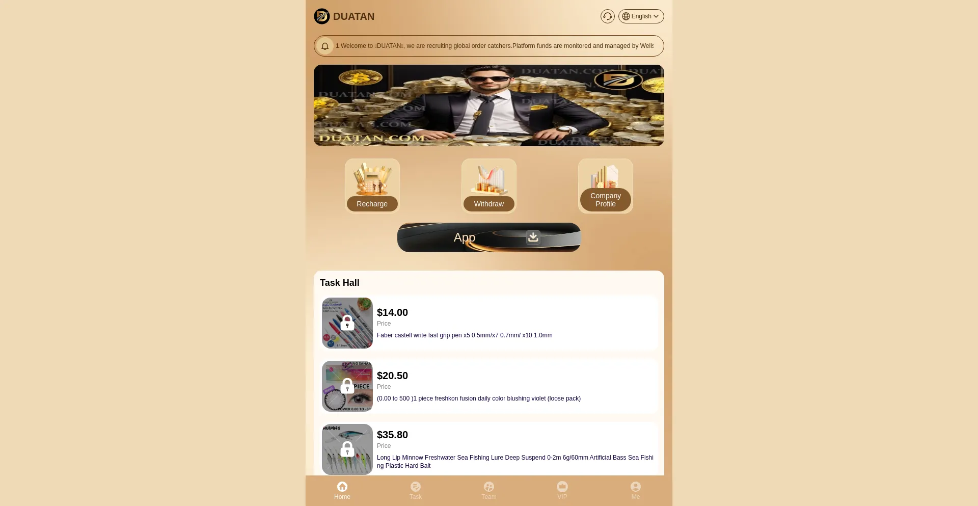 Screenshot of duatan.com homepage
