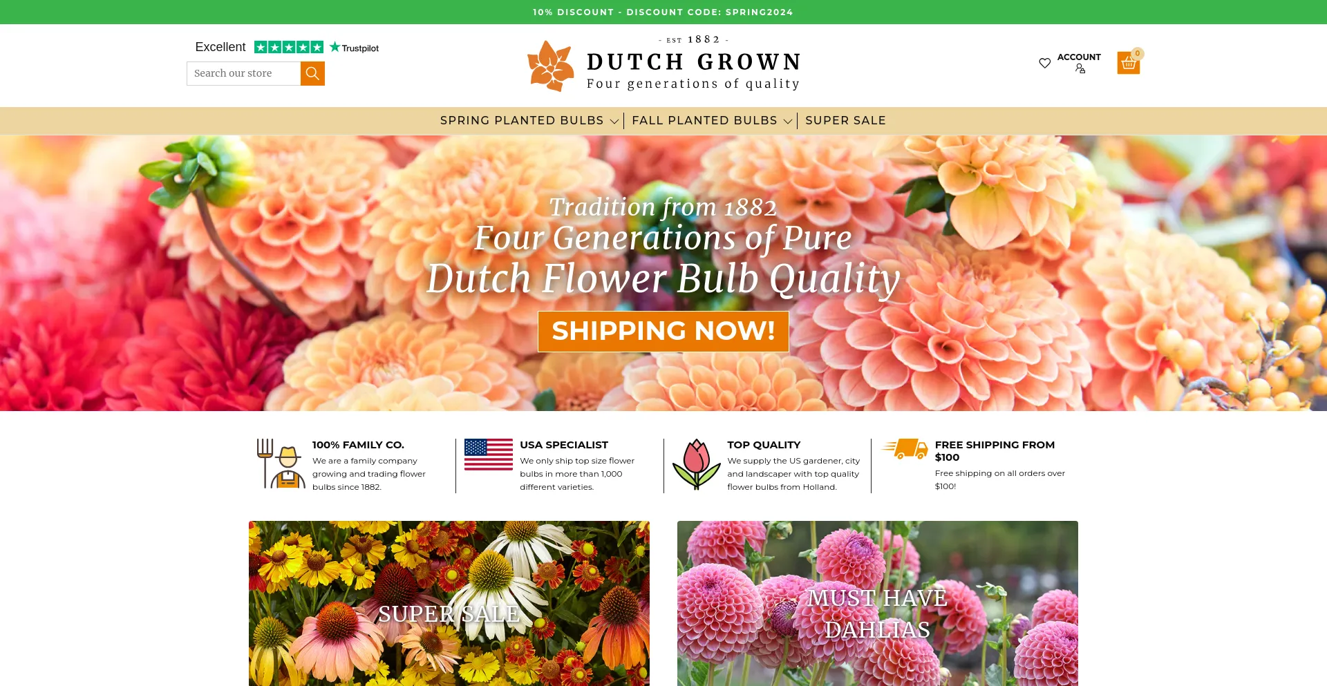 Screenshot of dutchgrown.com homepage