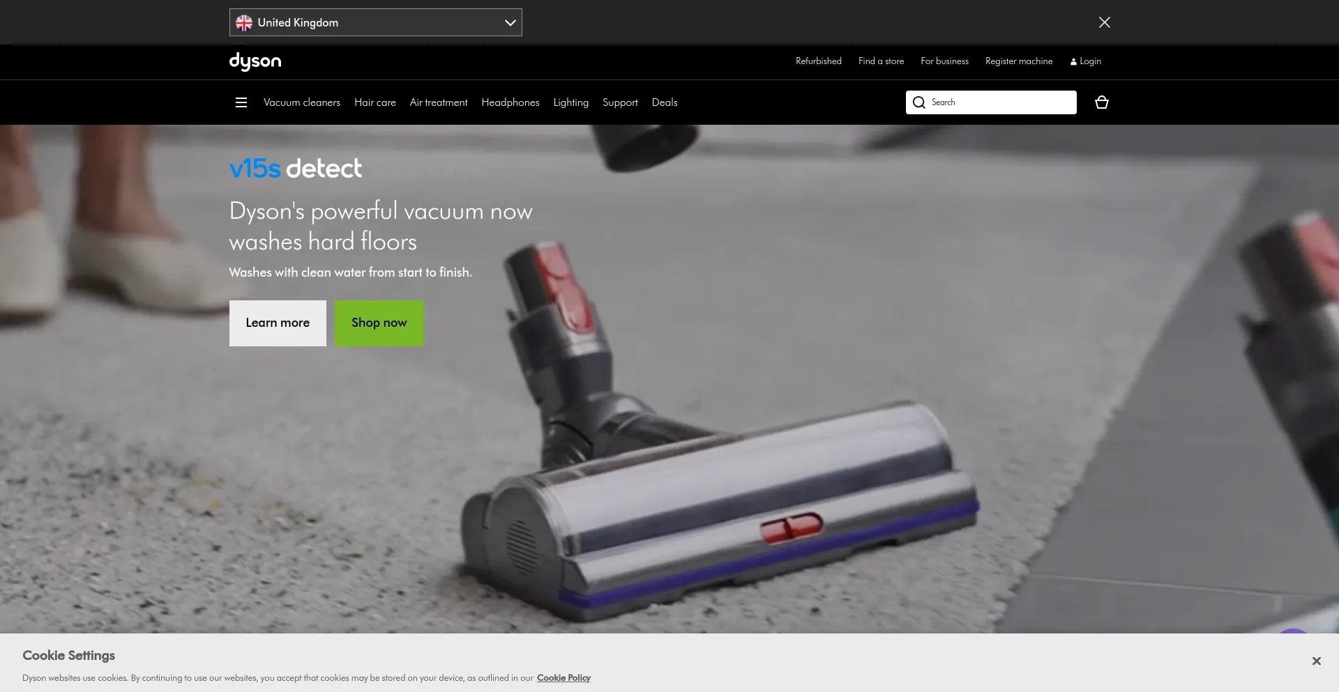 Screenshot of dyson.co.uk homepage