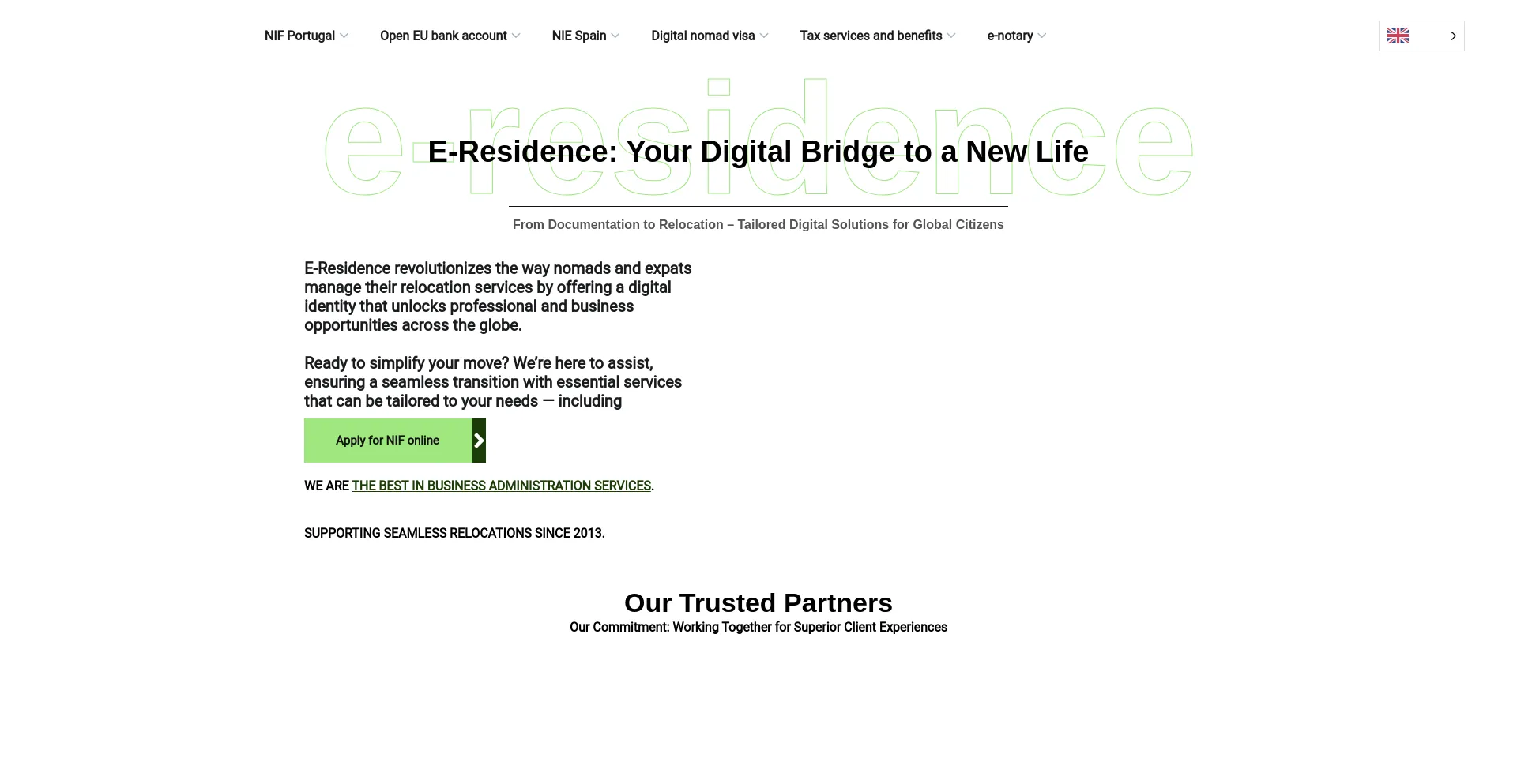 Screenshot of e-residence.com homepage