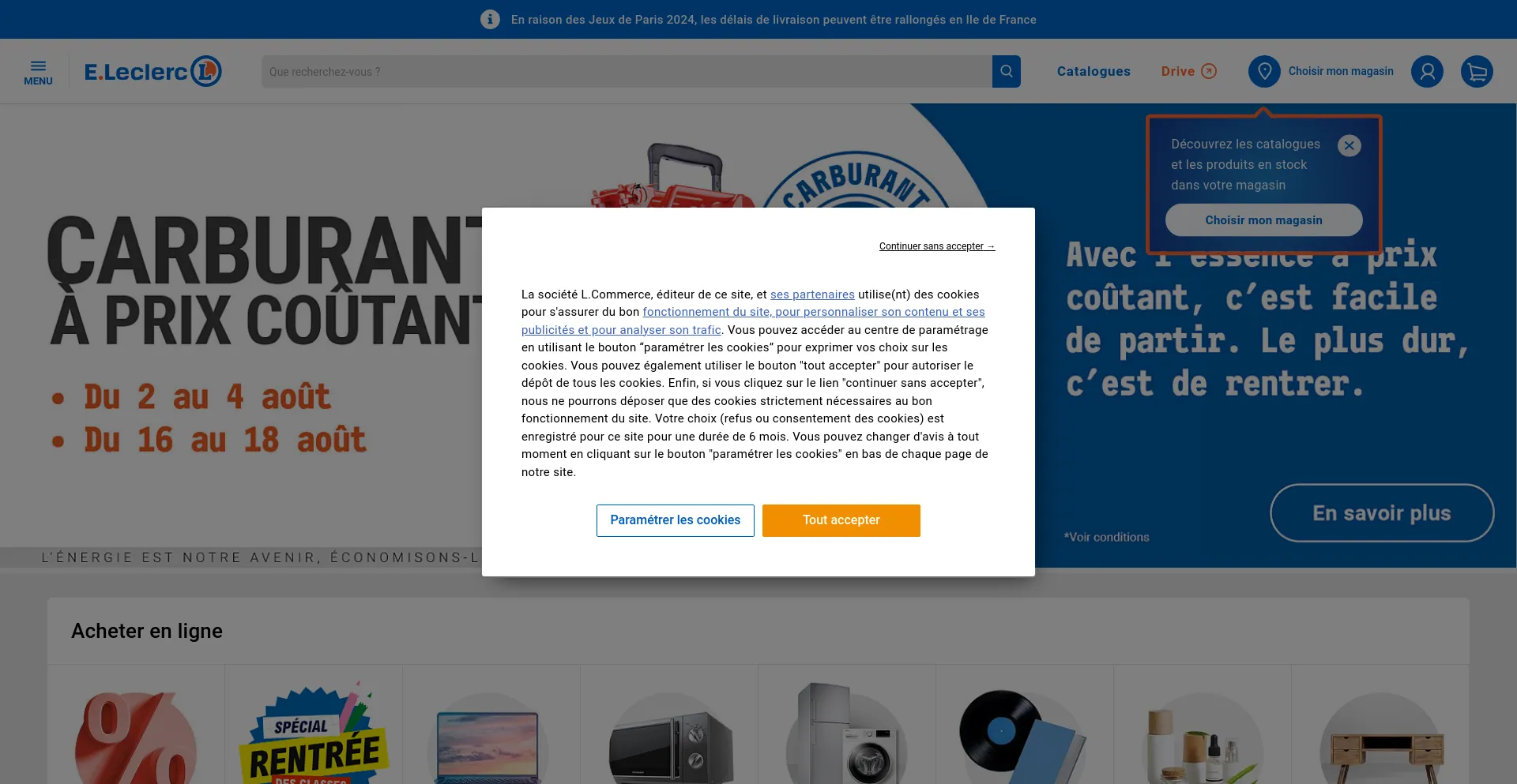 Screenshot of e.leclerc homepage