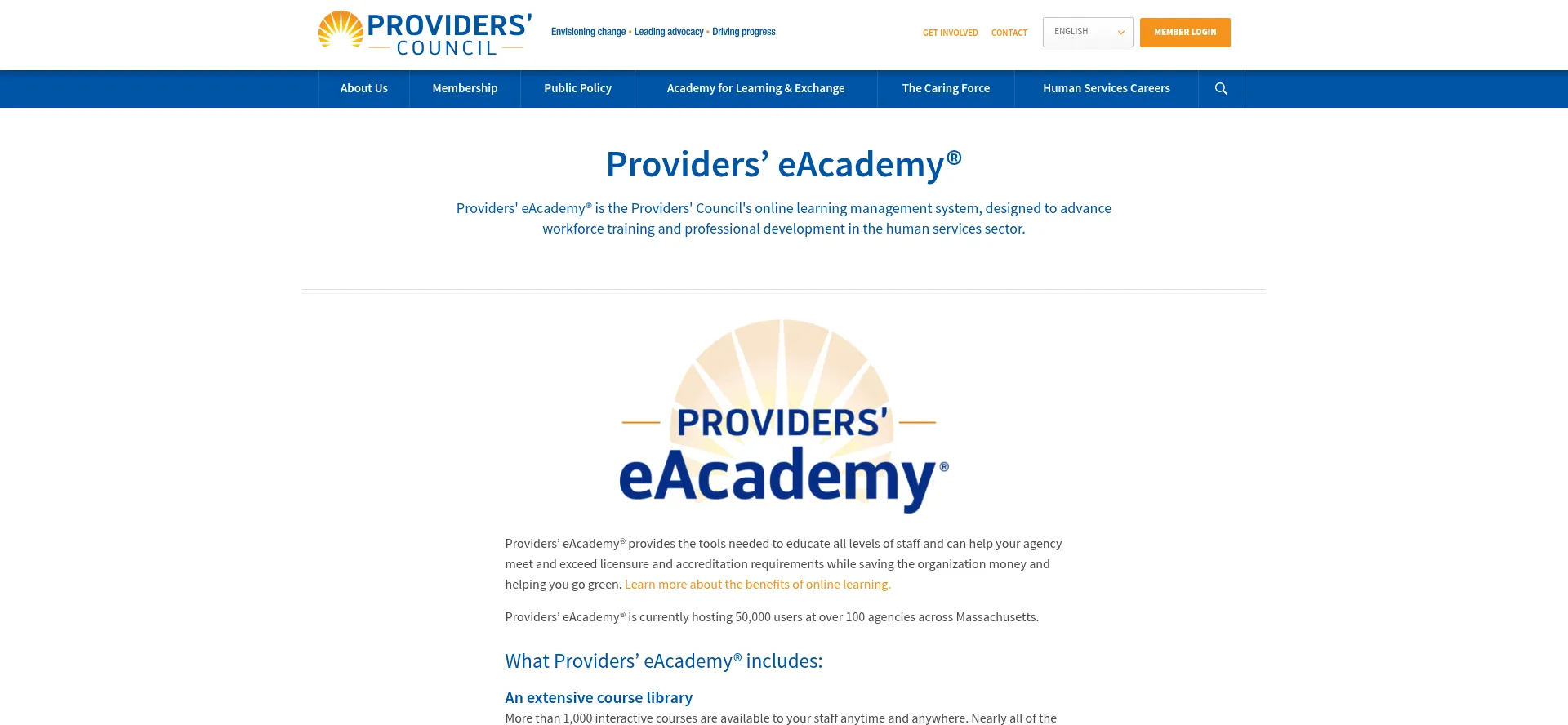 Screenshot of eacademy.org homepage