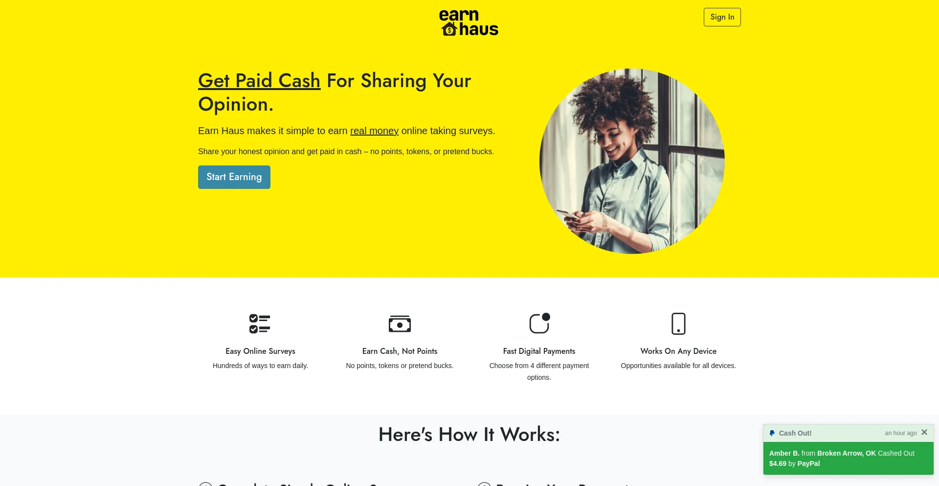 Screenshot of earnhaus.com homepage