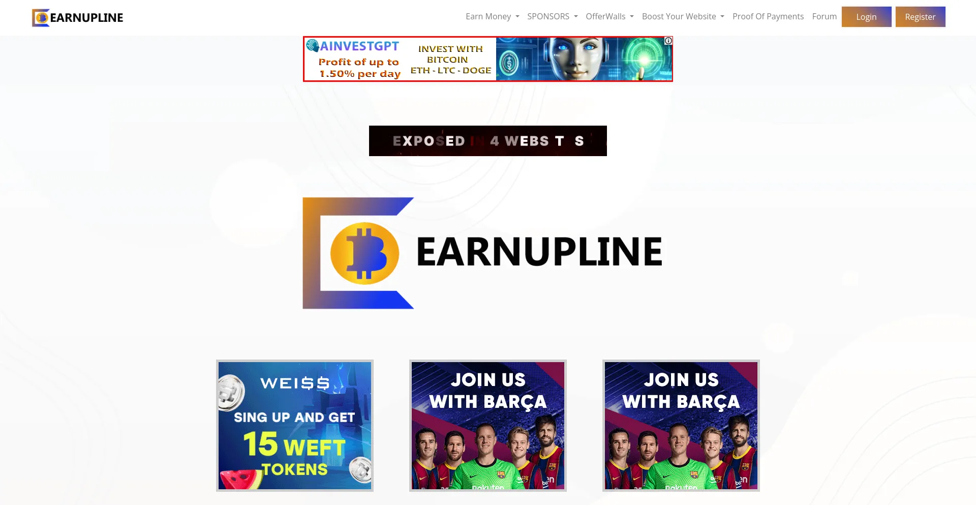Screenshot of earnupline.com homepage