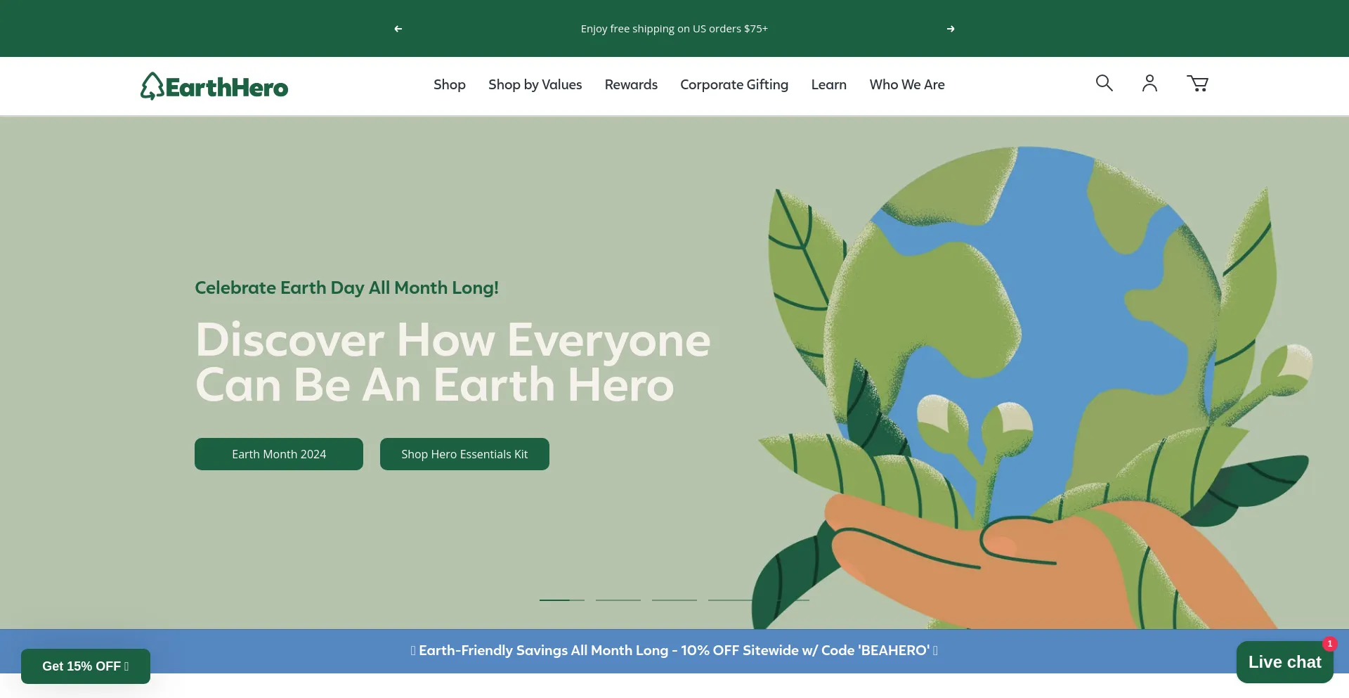 Screenshot of earthhero.com homepage