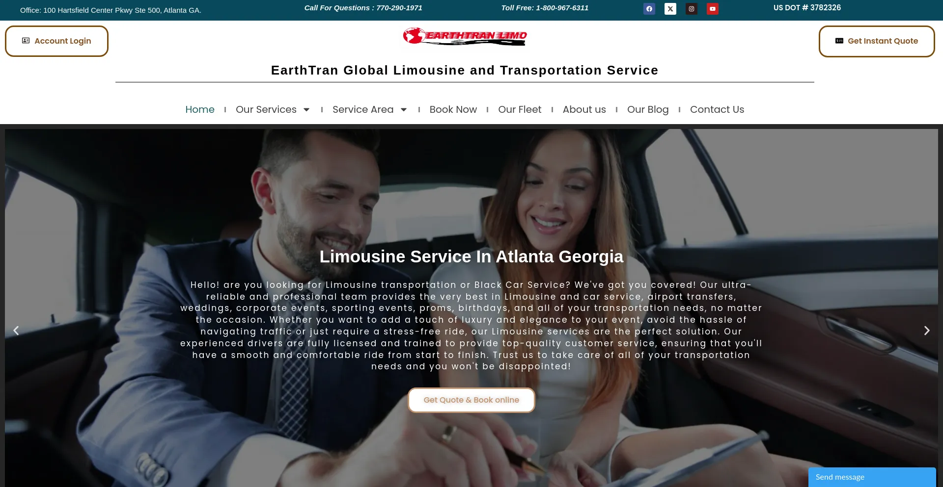 Screenshot of earthtranlimo.com homepage