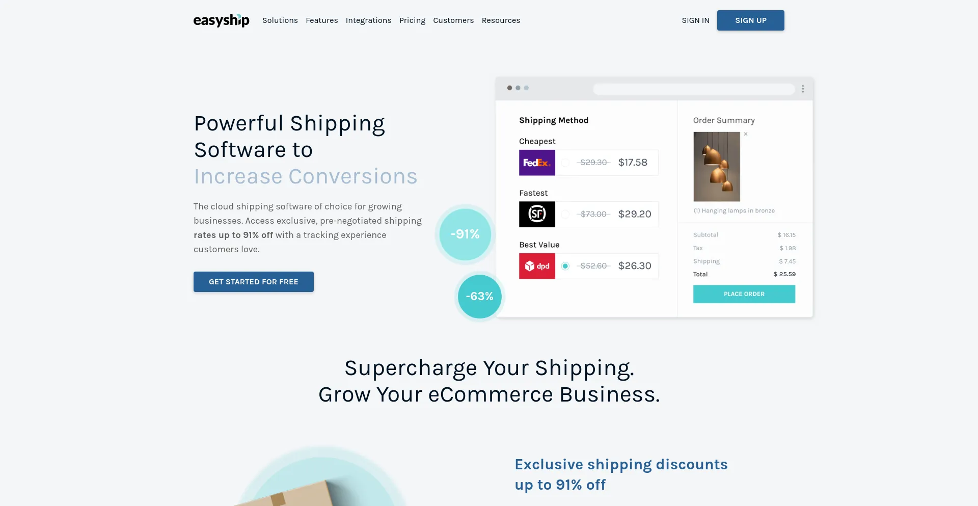 Screenshot of easyship.com homepage