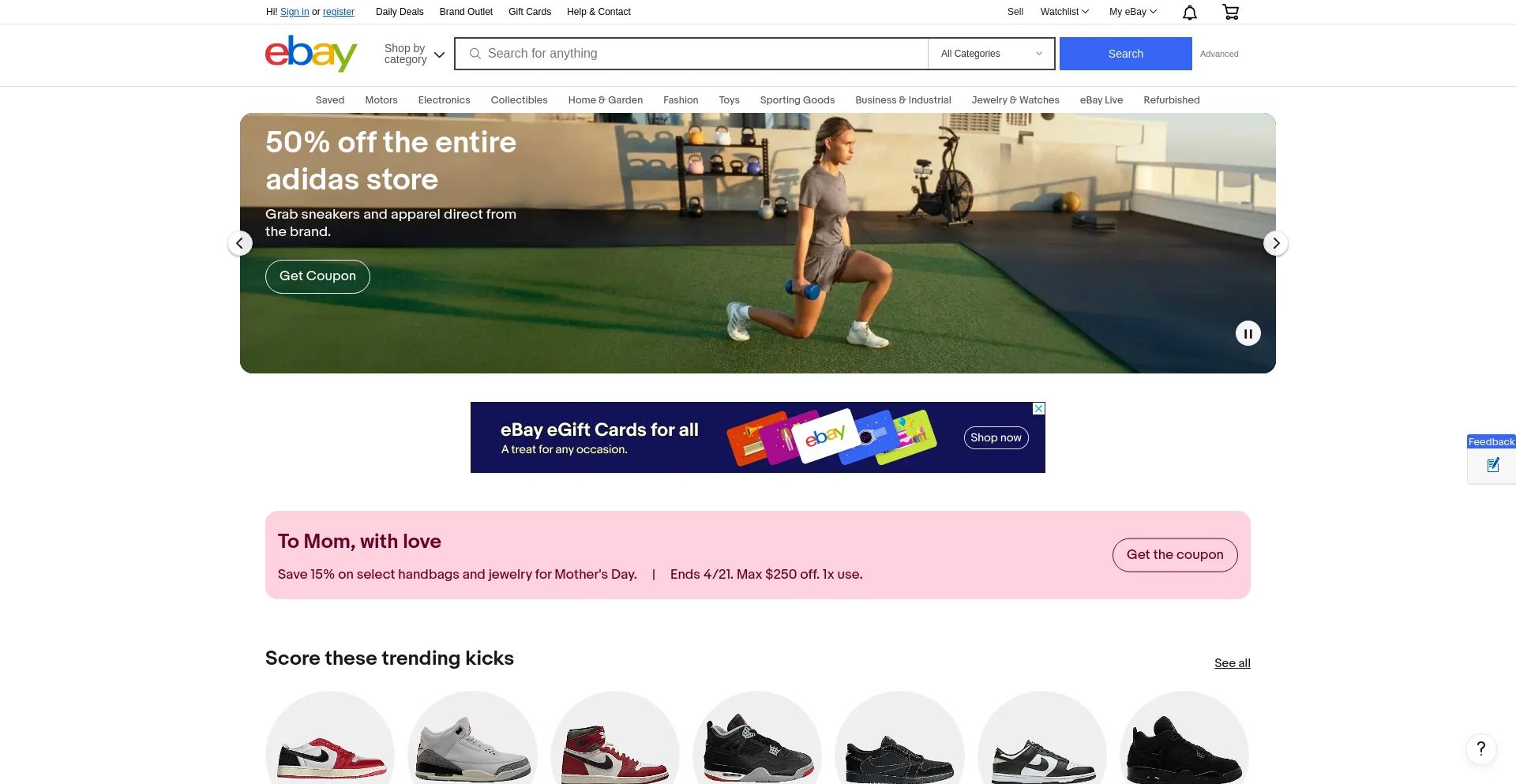 Screenshot of ebay.com homepage