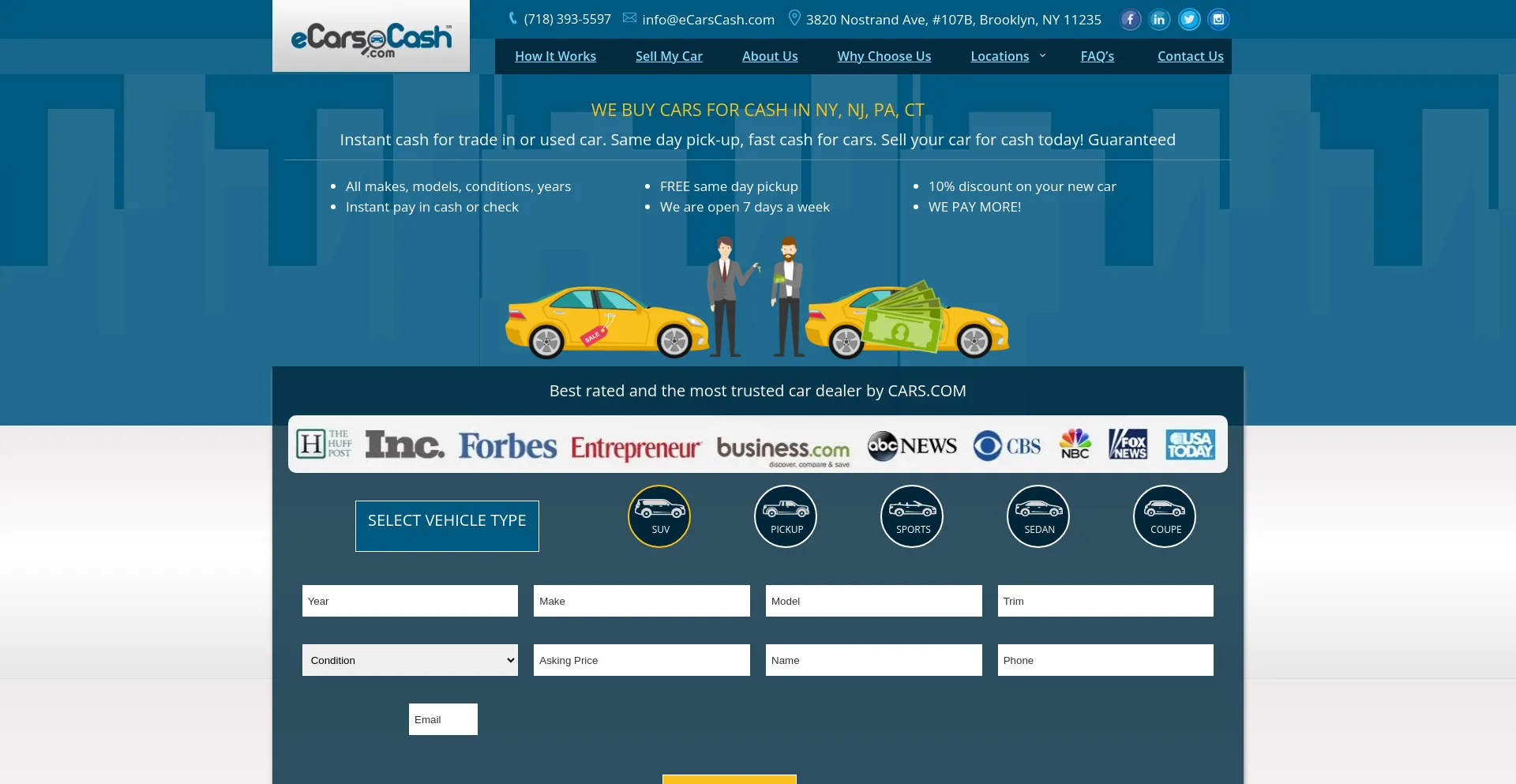 Screenshot of ecarscash.com homepage