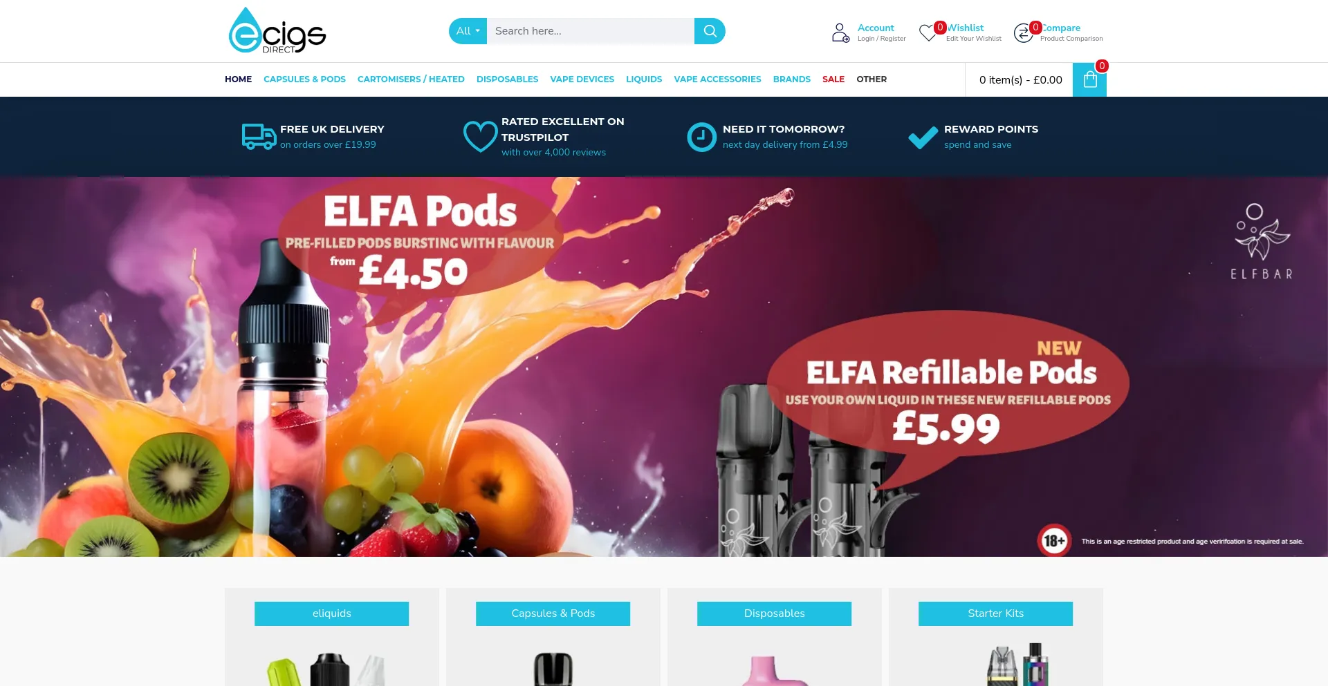 Screenshot of ecigs-direct.com homepage