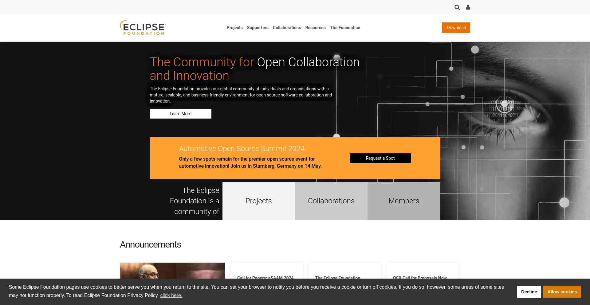 Screenshot of eclipse.org homepage