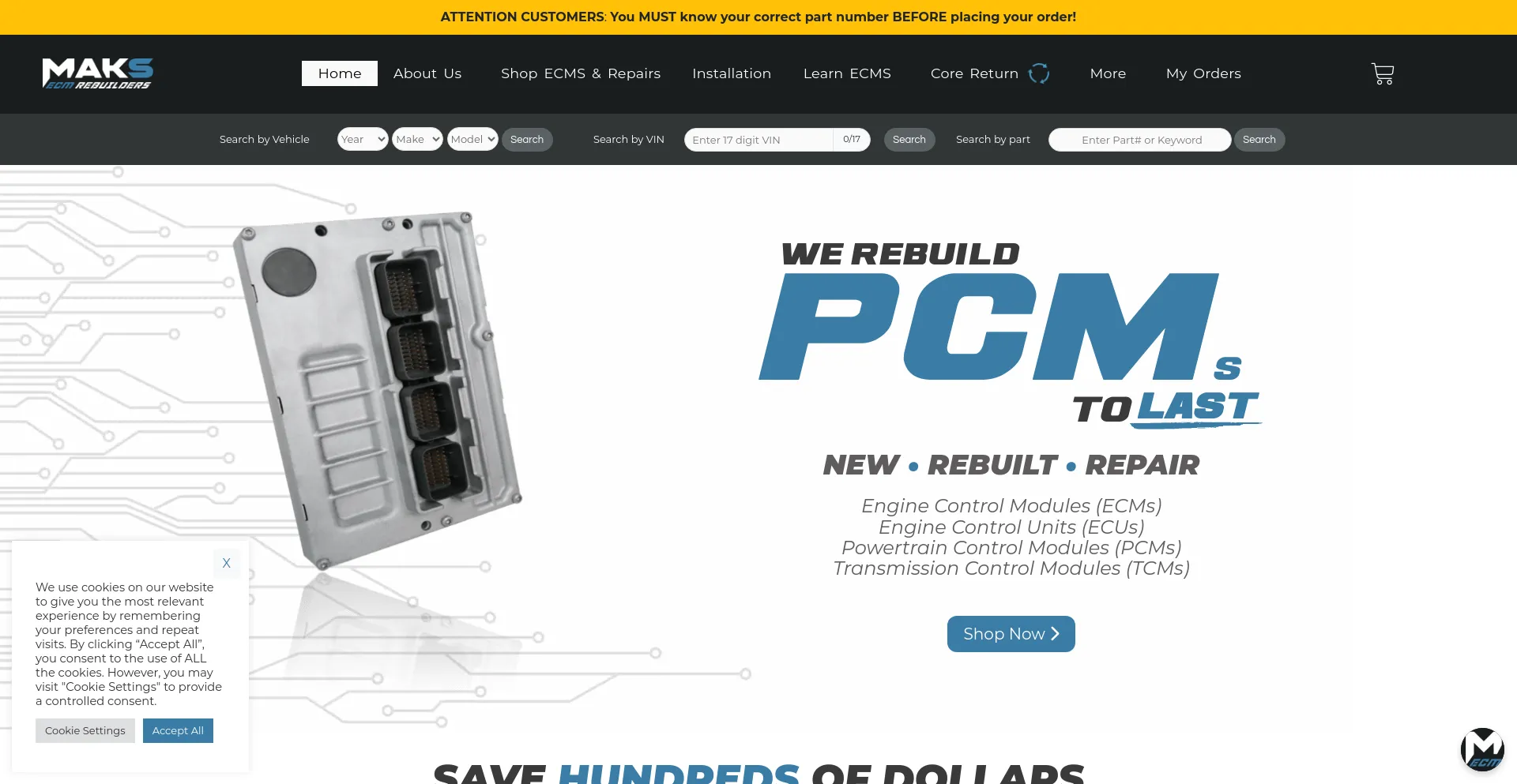 Screenshot of ecmrebuilders.com homepage