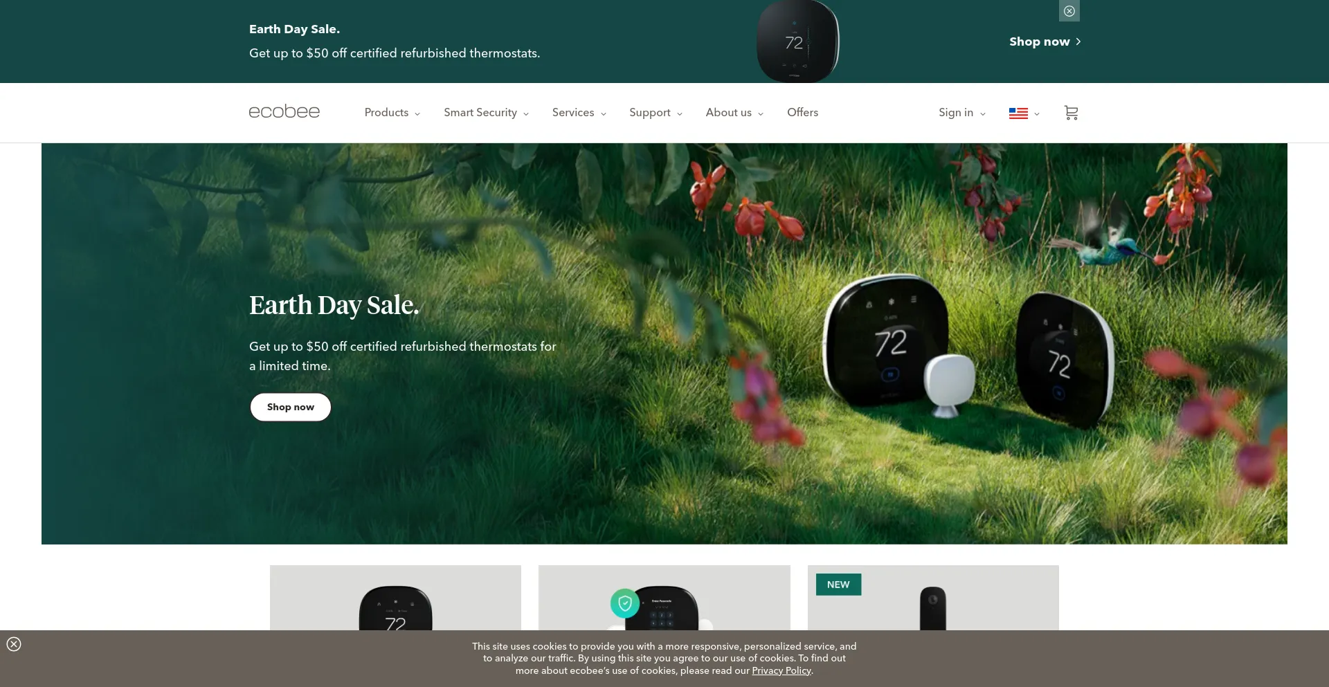 Screenshot of ecobee.com homepage