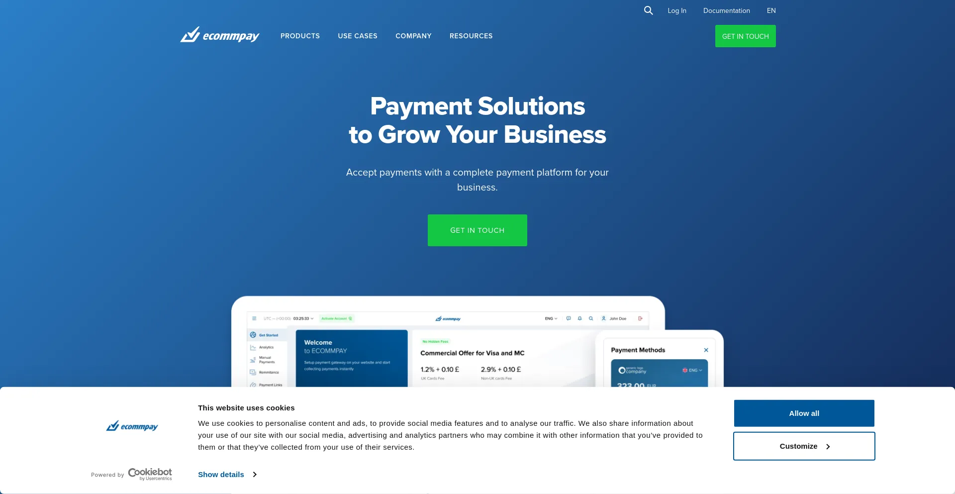 Screenshot of ecommpay.com homepage