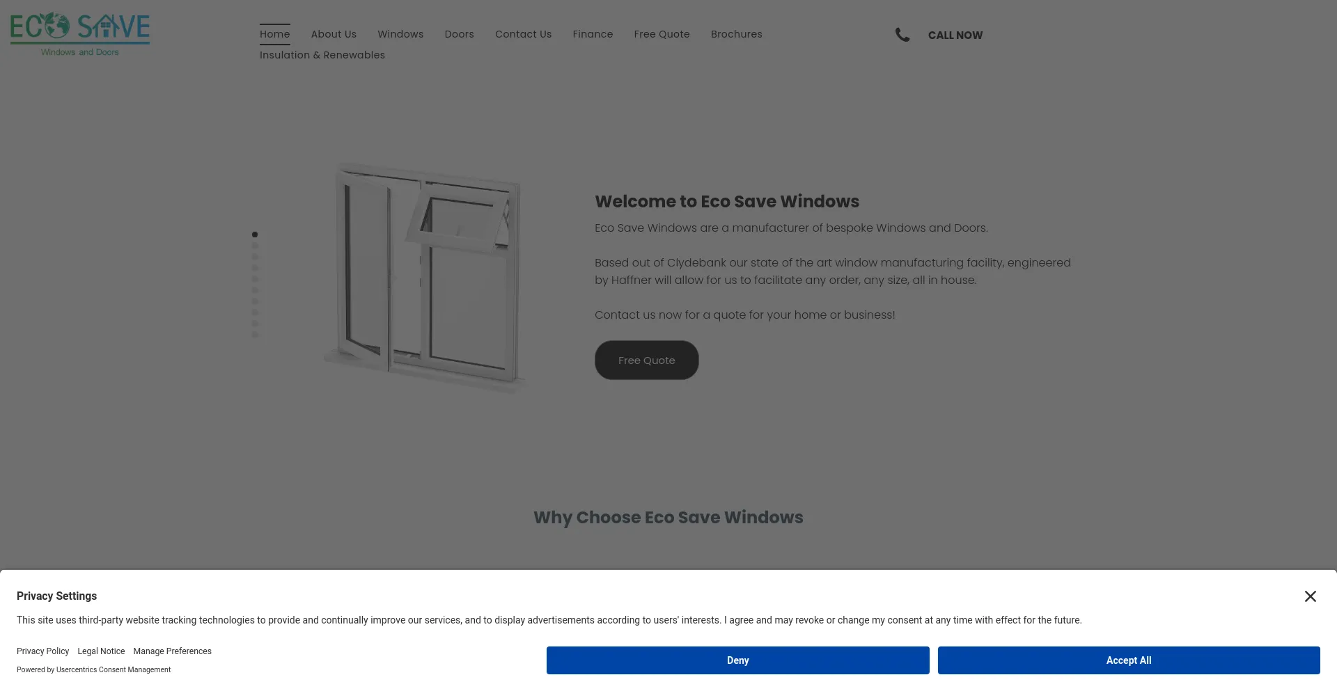 Screenshot of ecosavewindows.co.uk homepage